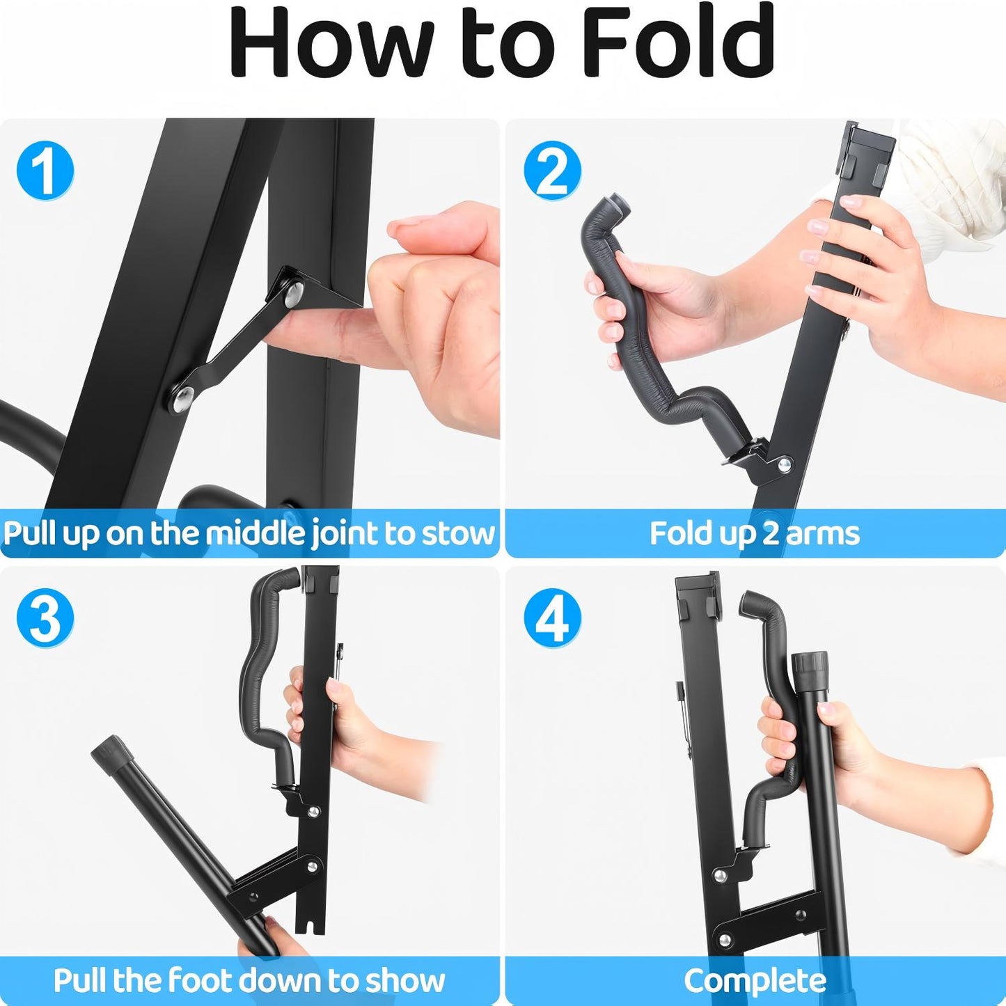 Behome Foldable Guitar Stand, Portable and Adjustable A-Frame Bass Guitar Display Stand, with Non-slip Rubber And Foam Arm, Suitable for Electric & Acoustic Guitars, Bass & Banjo, Black