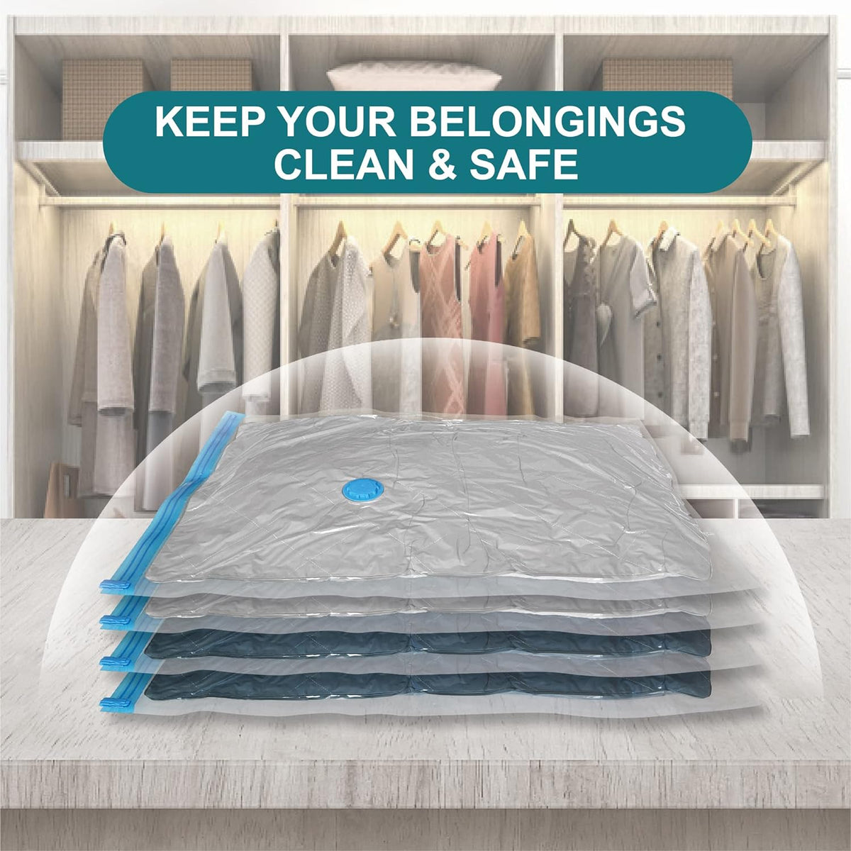 BN-LINK Vacuum Storage Bags with Double-Zip Seal, 20 Pack Combo (4 Jumbo/4 Large/4 Medium/8 Small) Space Saver Bags for Clothes, Mattress, Blanket, Duvets, Pillows, Comforters, Travel