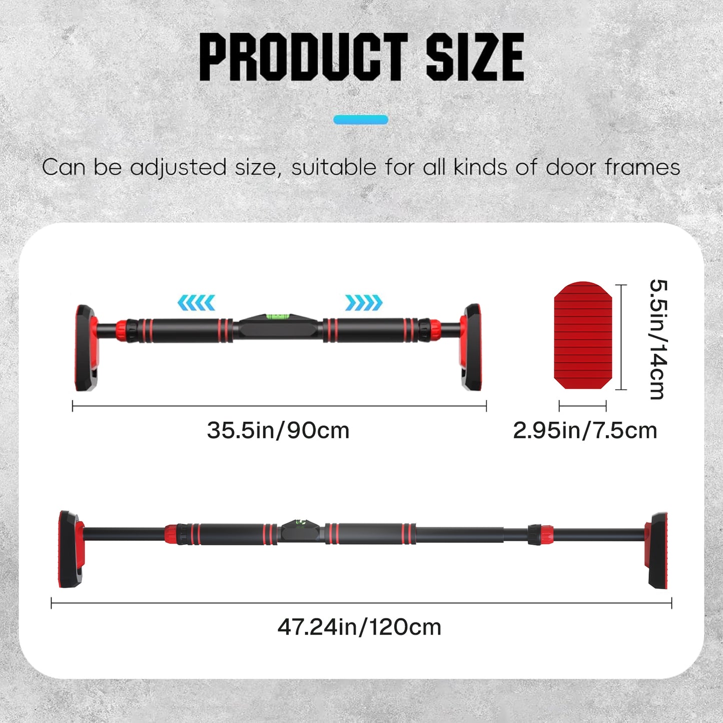 Behome Pull Up Bar for Doorway, Chin Up Bar with Adjustable Width (35.4"-47.2"), 881.8lbs Max Load & Non-slip Locking System, No Screws, No Drilling for Home Gym