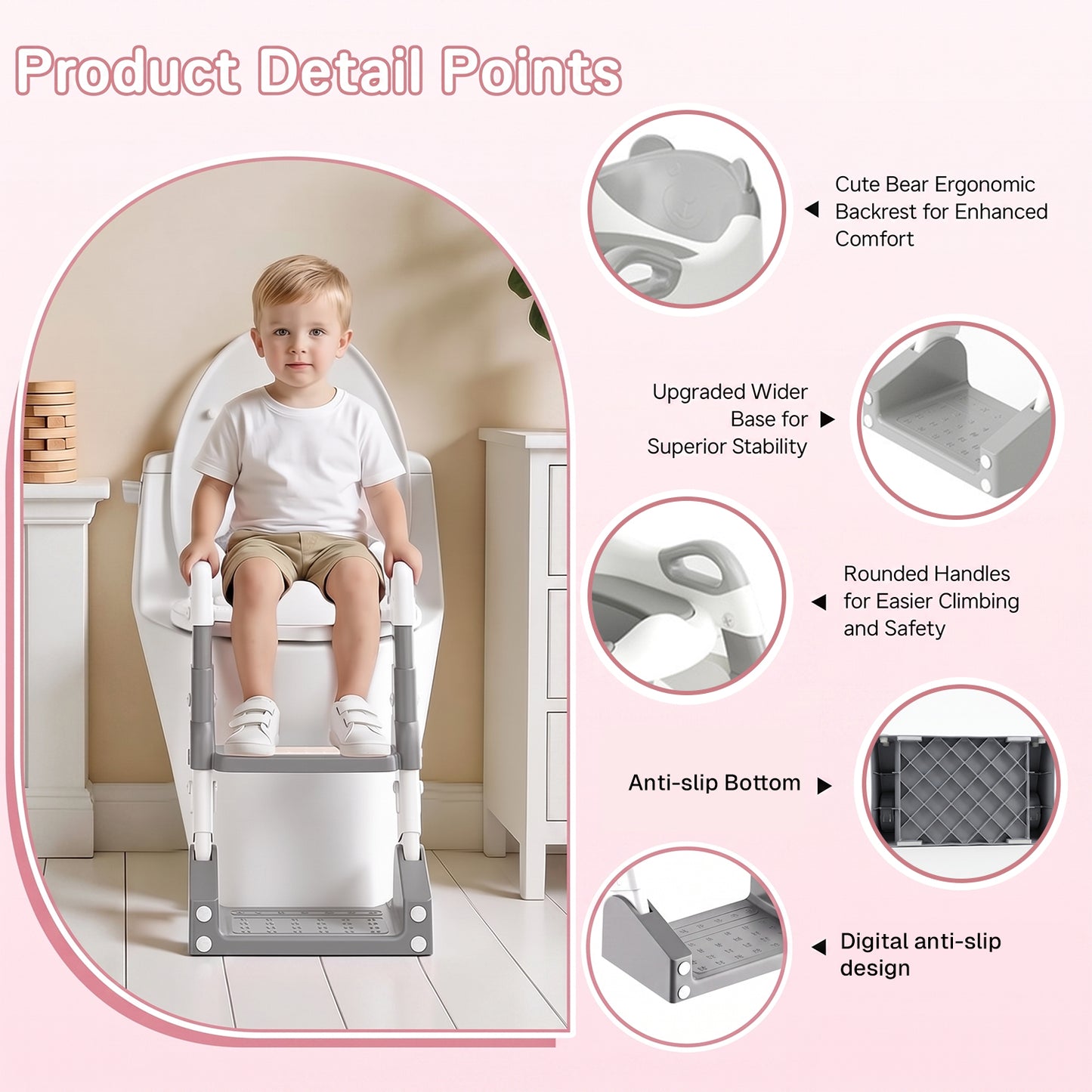 Behome 3 in 1 Potty Training Seat with Urinals, Potty Training Toilet with Non-slip Step Stool, Cushioned Mat & Splash Guard, 3 Adjustable Height Toddler Toilet Seat for Boys & Girls