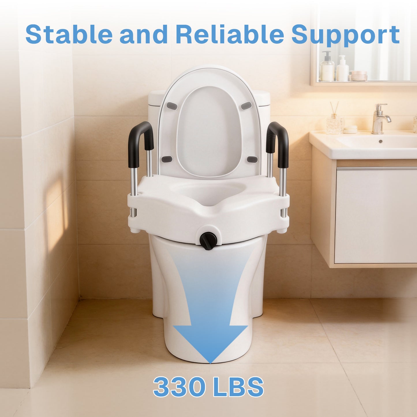BN-LINK Raised Toilet Seat,Elevated Toilet Seat with Removable Padded Arms,Portable Toilet Riser for Seniors, Handicap, Bathroom Safety, 330 lb Capacity