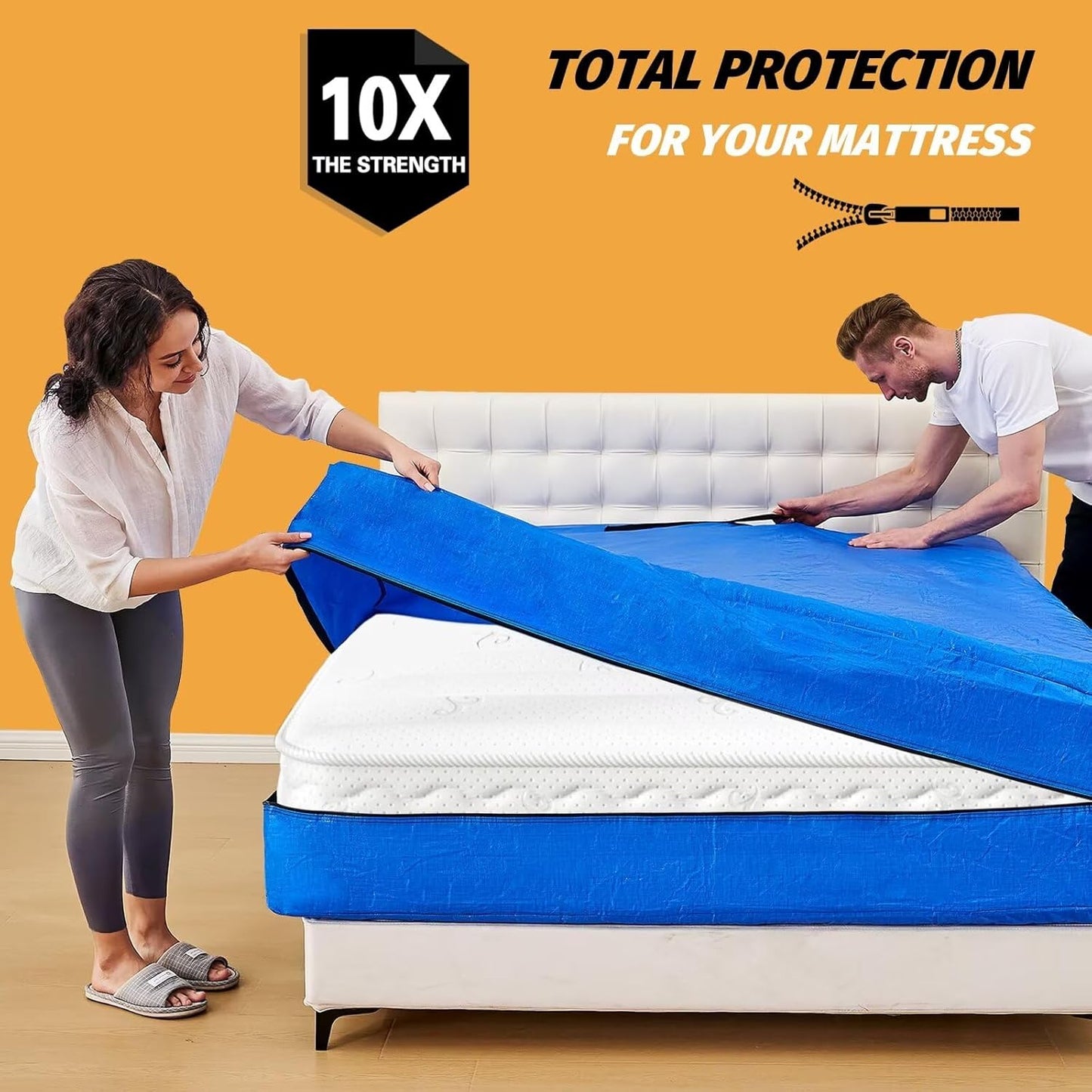 BN-LINK Queen Size Mattress Bag, Heavy Duty And Waterproof Zipped Mattress Cover with 8 handles, Reusable Mattress Bags for Carrying Household Essentials, 82” L x 63” W x 15” D