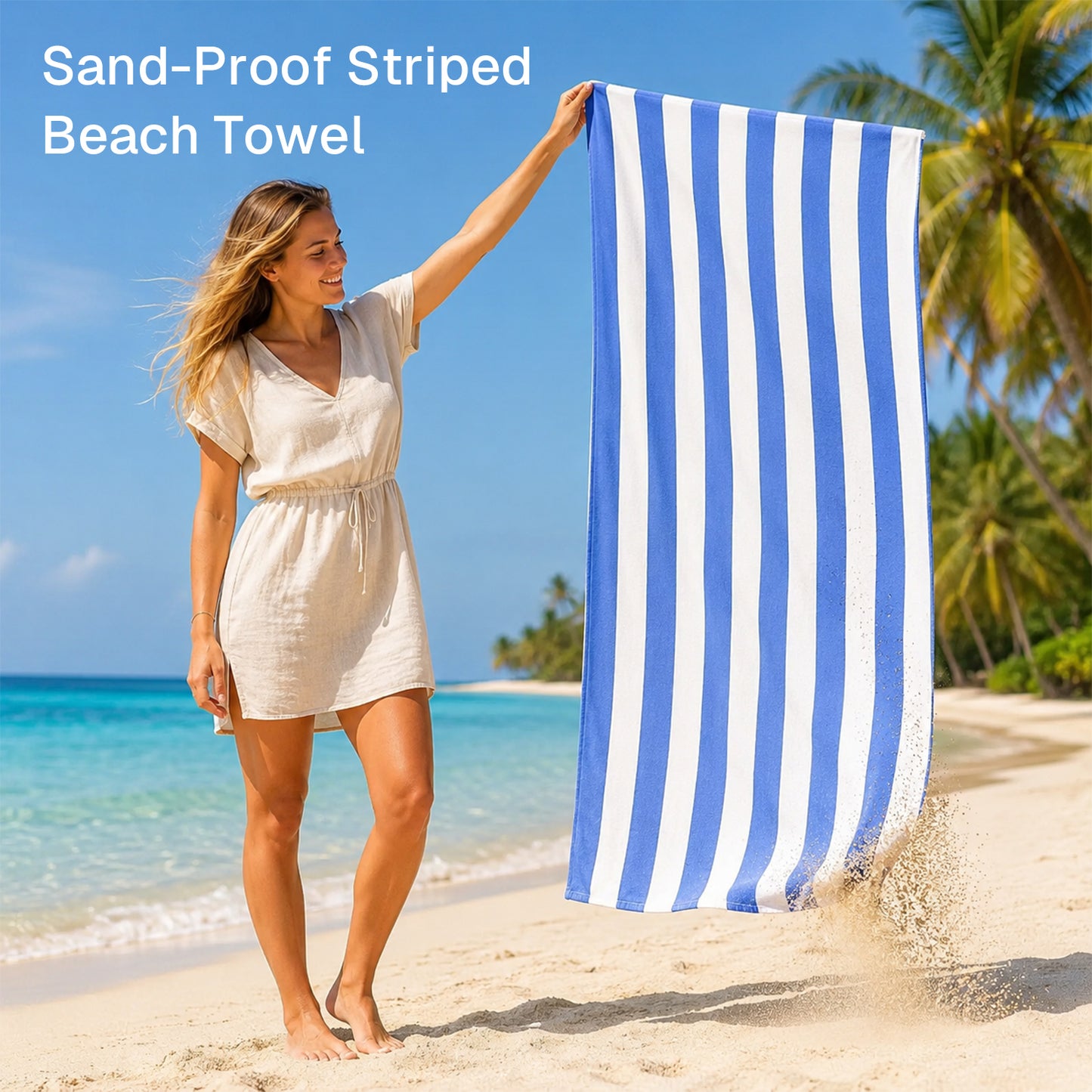 BN-LINK 4 Pack Striped Beach Towels, 29.5" x 59.1" Large Pool Towels, Super Absorbent & Quick Dry Bath Towel for Swim, Beach, Bathroom, Yoga, Hotel,Blue
