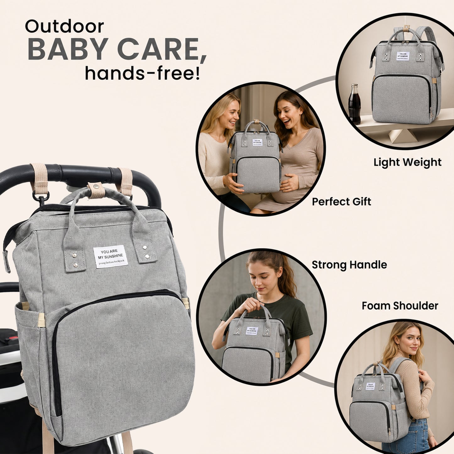 Behome Diaper Bag Backpack, Large Waterproof Baby Bag with Changing Pad, Stroller Straps & Insulated Pockets, Multifunctional Travel Diaper Bags For Mom & Dad