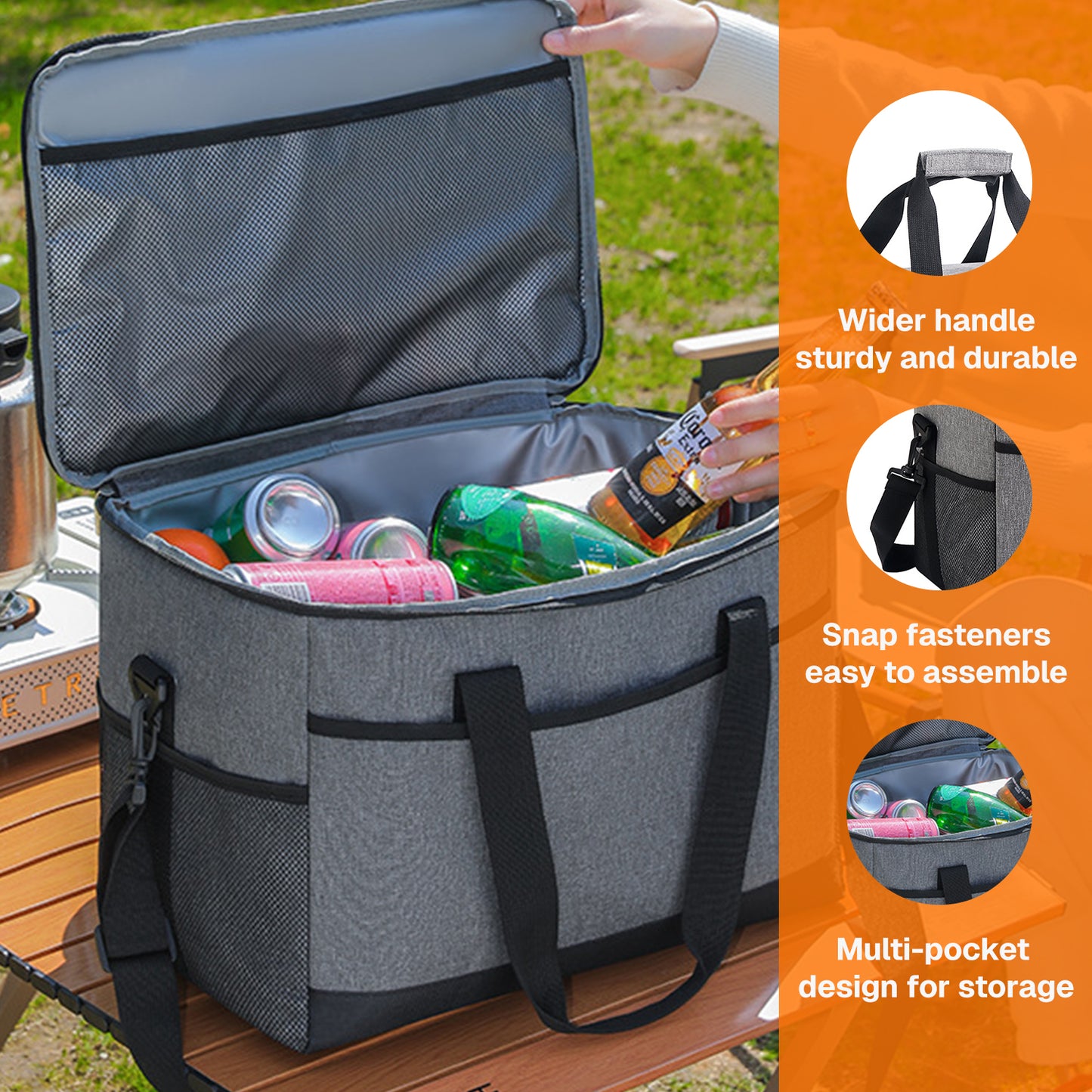 BN-LINK Insulated Cooler Bag,37Qt Capacity Soft Cooler with Adjustable Shoulder Strap,Leakproof Lunch Bag for Picnic, Grocery, Beach, Camping, Travel,Gray