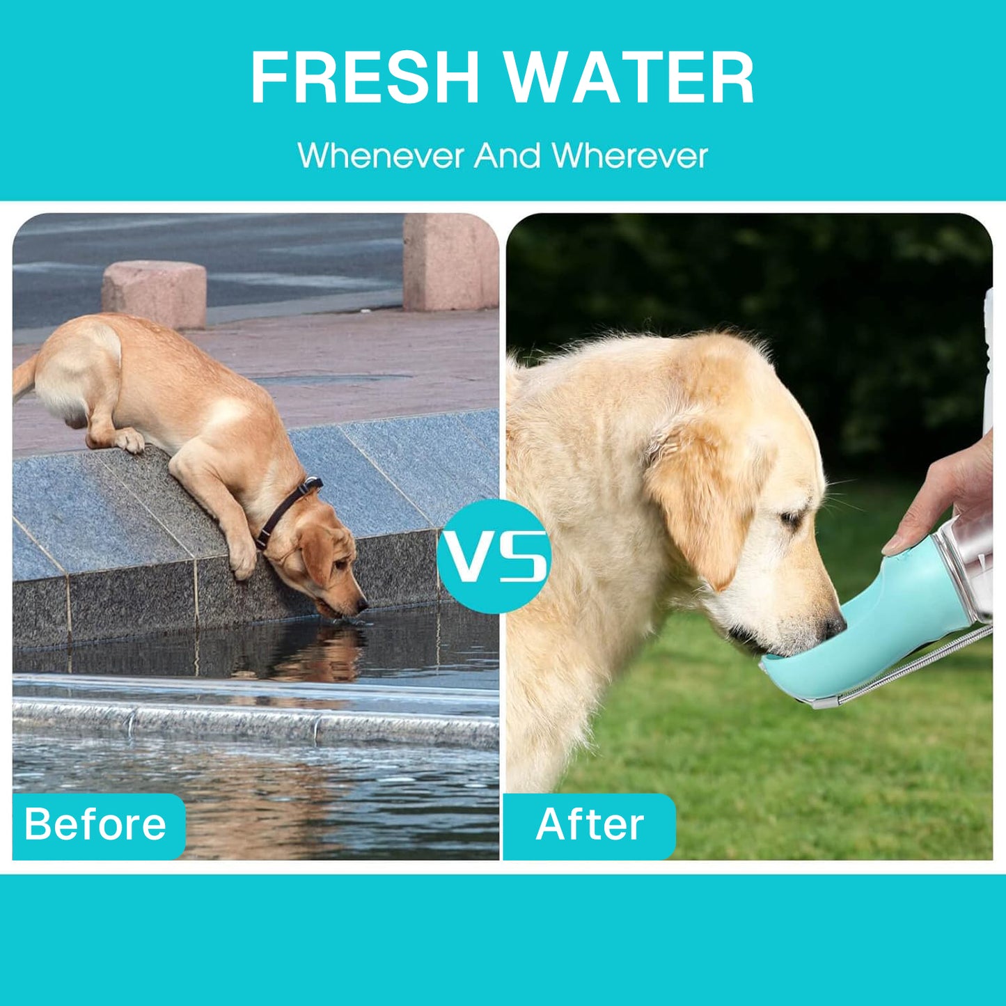 Behome Dog Water Bottle with Food Storage & Poop Bag Holder, 20.3 Oz Leak-Proof Portable Dog Water Dispenser for Outdoor Travel, Hiking, Camping & Beach Visits