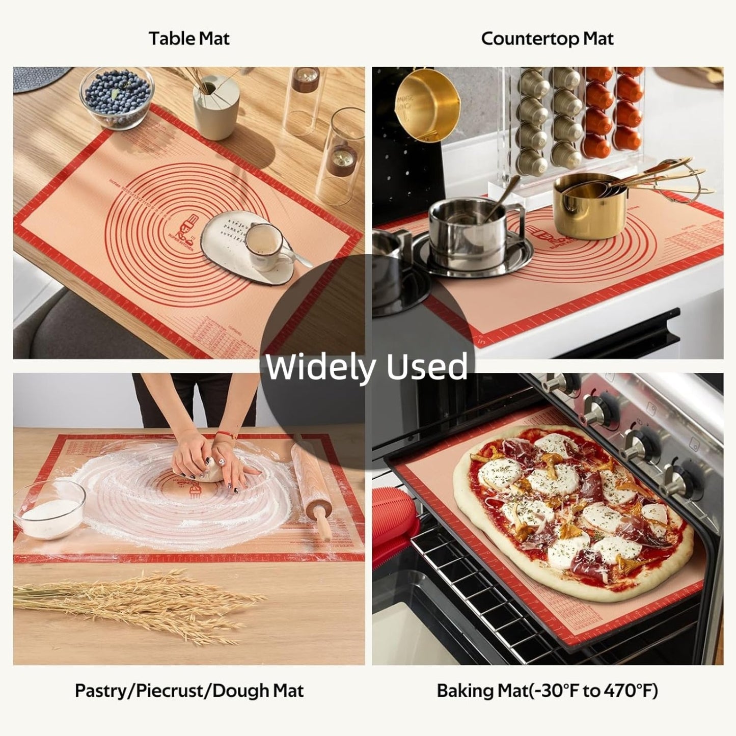 Behome Silicone Baking Mat, 28x20 Inch Extra Large Cookie Bread Rolling Mats Sheet, Non Slip Non Stick Silicone Mats for Kitchen Counter
