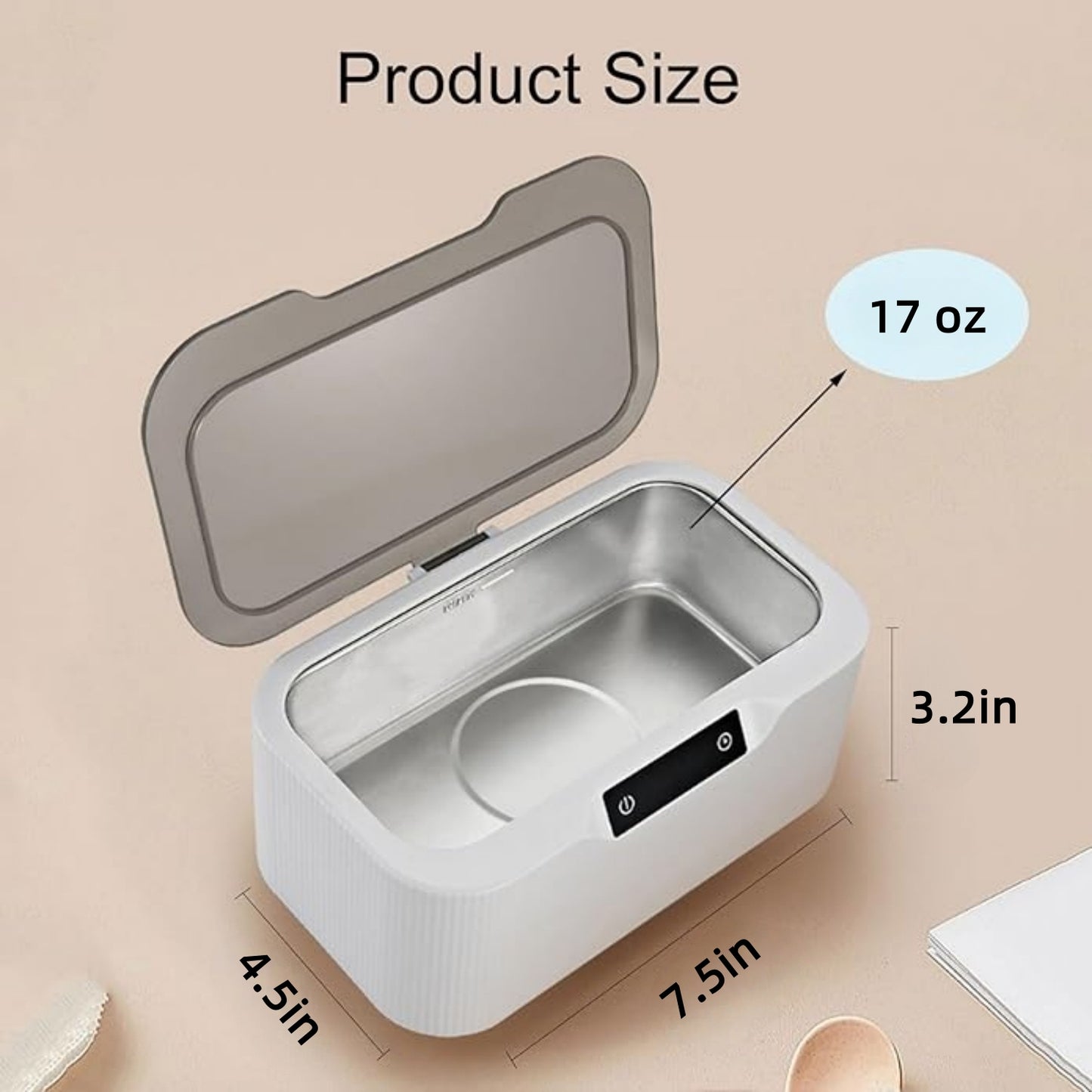 Behome Ultrasonic Jewelry Cleaner, 17oz 47KHz Professional Jewelry Cleaner, 3 Modes with Digital Timer, Portable Ultrasonic Cleaner for Jewelry, Eyeglasses, Rings, Watch Strap, White