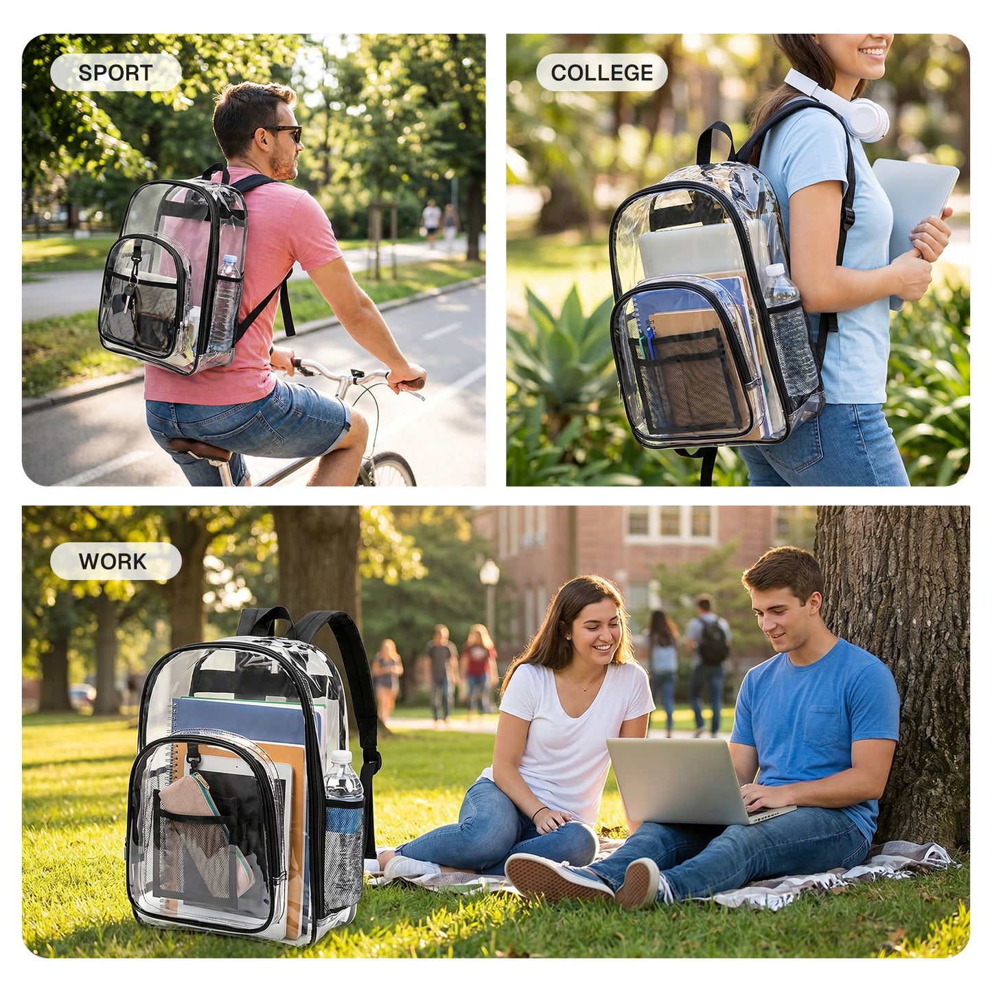 Behome Clear Backpack Heavy Duty PVC, Large Capacity Transparent Backpack with Reinforced Shoulder Straps, Waterproof Clear Bag for Stadium Events, School, Concerts, Festivals