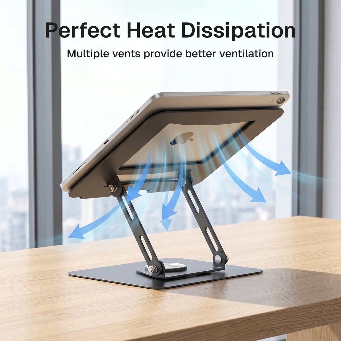 Behome Adjustable Laptop Stand for Desk, Foldable Laptop Riser with 360°Swivel Base, Height Adjustable Ventilated Laptop Holder, Compatible with MacBook, All 10"-16" Laptops