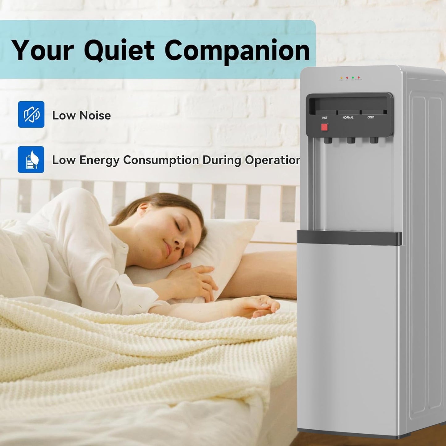 Behome Bottom Load Water Cooler Dispenser with Lack Water Alert, 3 Temperature Settings-Hot, Cold & Room-Temperature Water, Holds Up to 5 Gallon Bottles, for Homes, Kitchens, Dorms