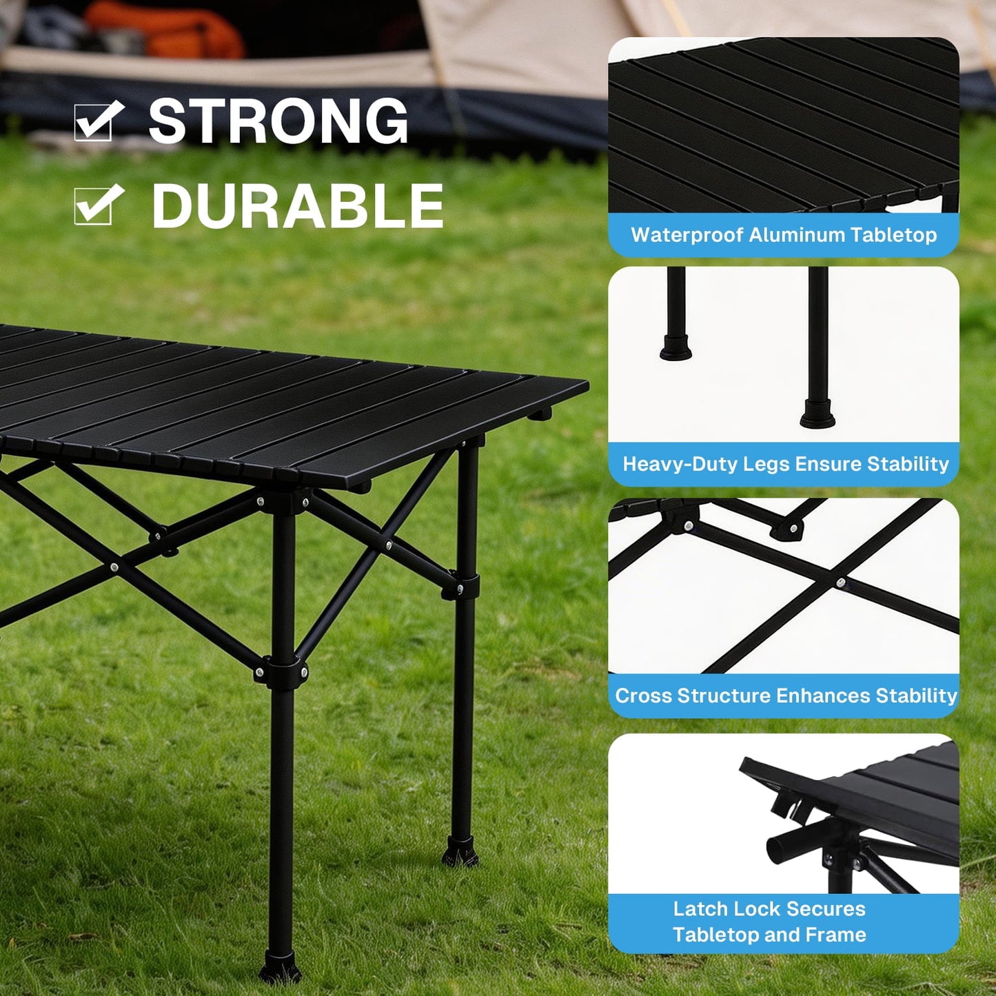 BN-LINK Folding Table Camping Table for Outdoor Barbecue Picnic Table Outdoor Table Garden Table,Lightweight with Carry Bag,47.2" L x 20.5" W x 22" H, Black