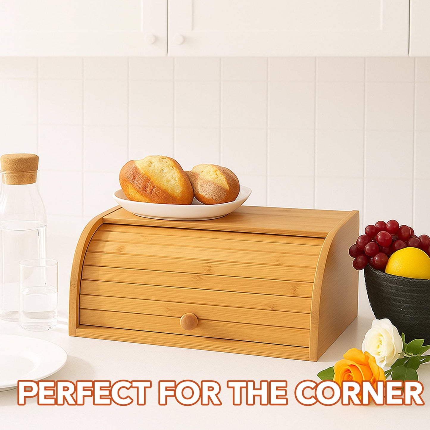 BN-LINK Bread Box, Bamboo Wood Bread Storage Box for Kitchen Countertop, Assembly Required Bread Bin