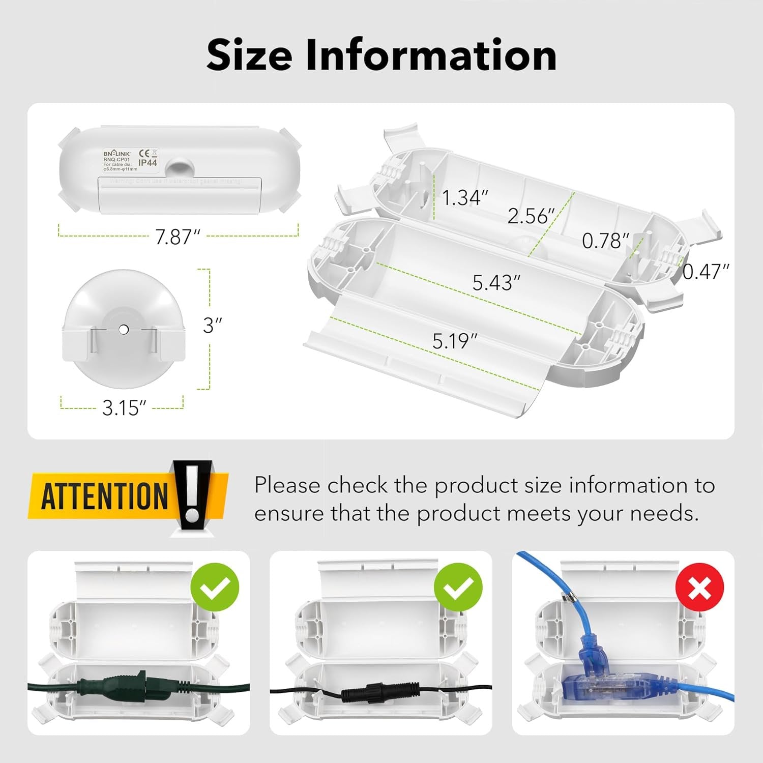 BN-LINK Outdoor Extension Cord Safety Cover, Weather Resistant Seal Housing with 4 Latches, Fits 12/14/16 AWG Extension Cord, Holiday String Lights, Plug, Waterproof IP44, White, 2Pack