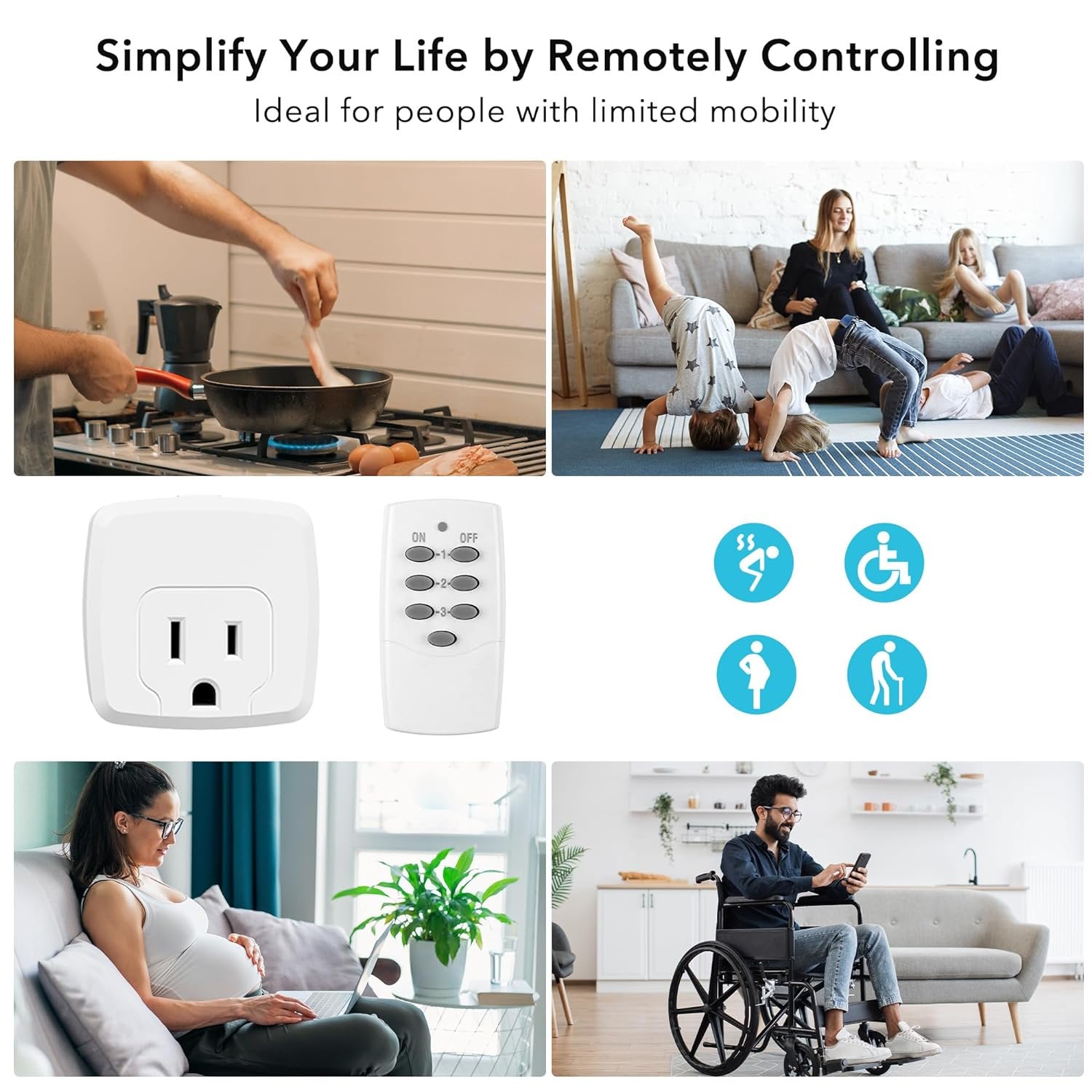 HBN Remote Control Outlet with 100FT RF Signal, Wireless On Off Switch Plug for Household Appliances, Battery Included, 15A/1875W(3 Outlets + 1 Remote)