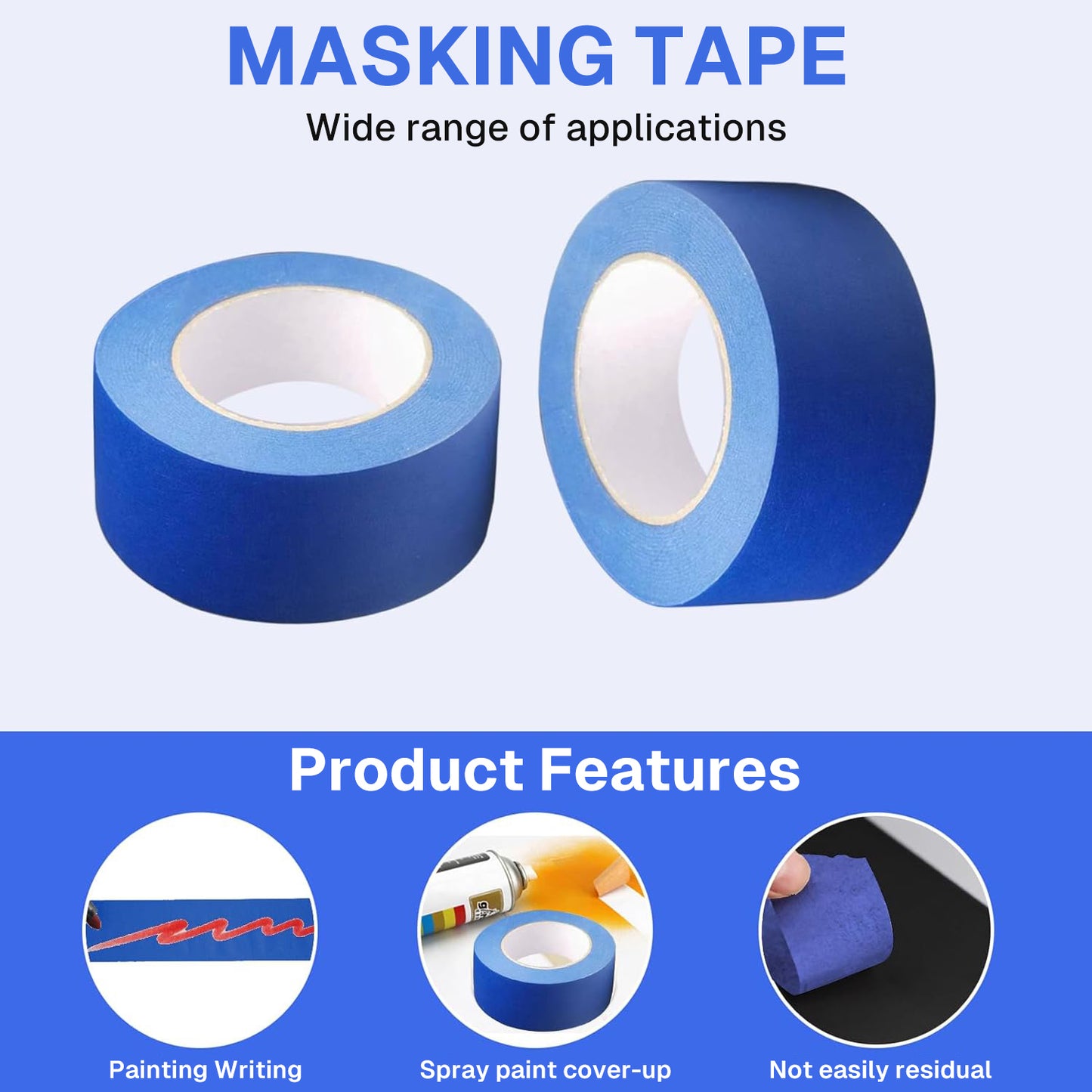 BN-LINK 3 Rolls Painters Tape, 2 In x 60 Yards Masking Tape, Multi-Purpose Blue Tape, Protects Surfaces and Removes Easily for DIY Artist Craft Arts, Decoration, Drafting