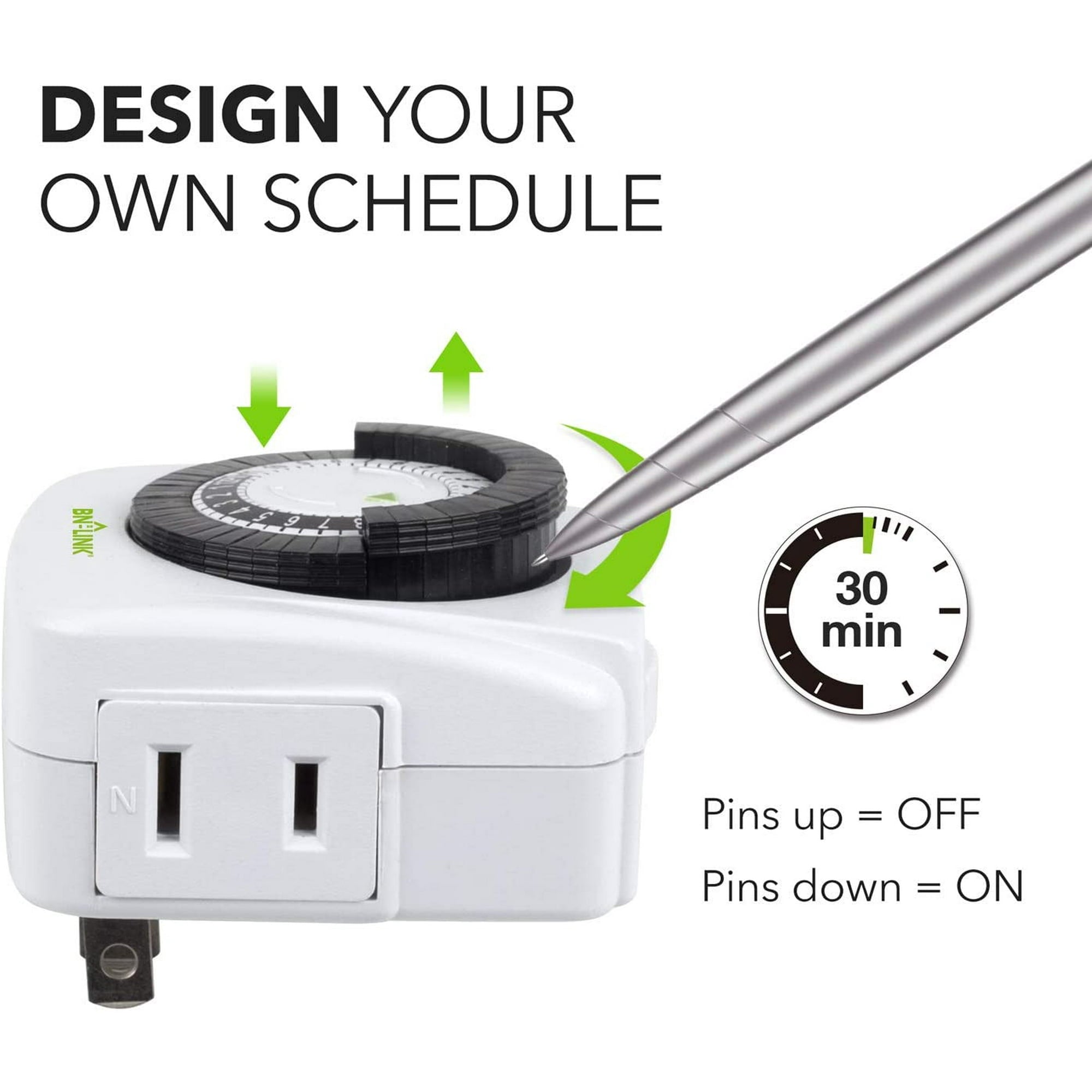 Century Mini Indoor 24-Hour Mechanical Outlet Timer, 2 Prong, 2-Pack