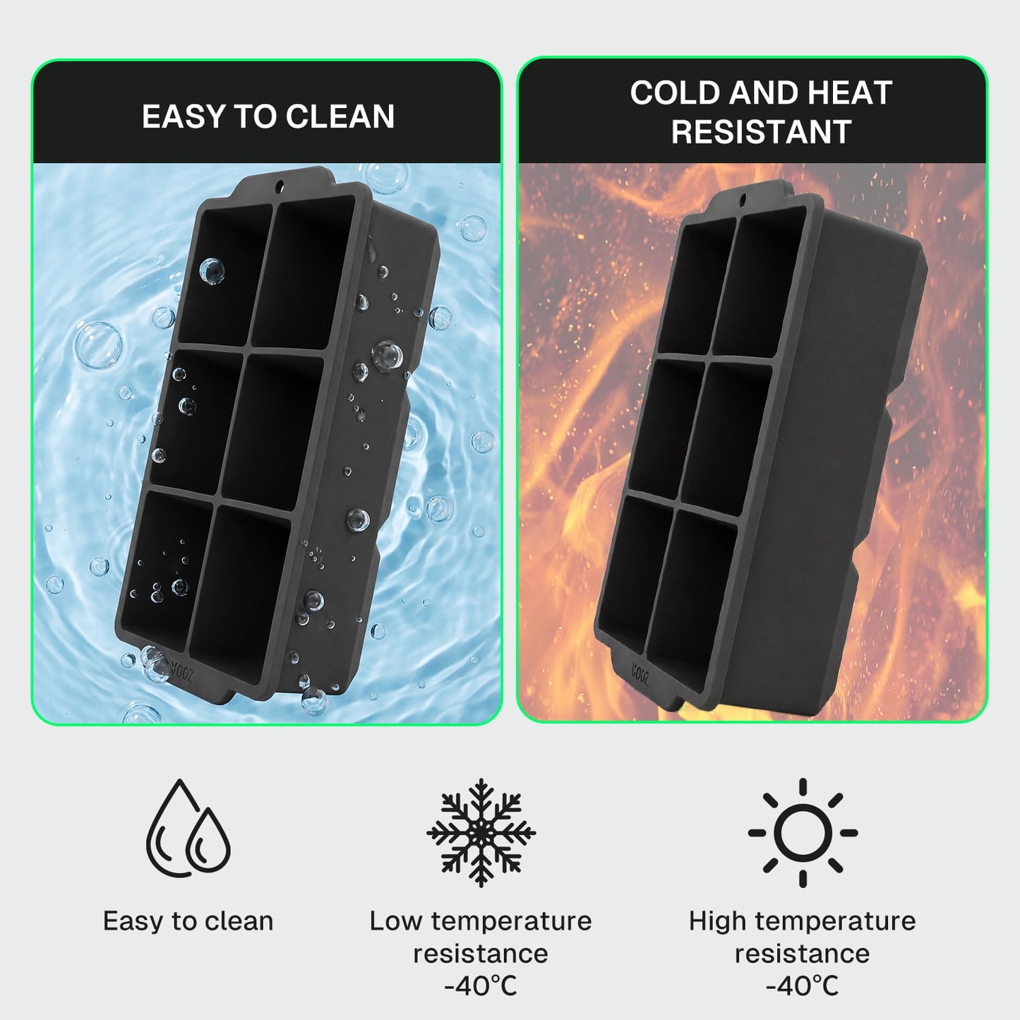 Behome 3 Pack Ice Cube Tray with Lid, 7 inch Cube Ice Trays for Cocktail Whisky, Ice Maker Tray with Lid for Freezer, Easy Release, Black