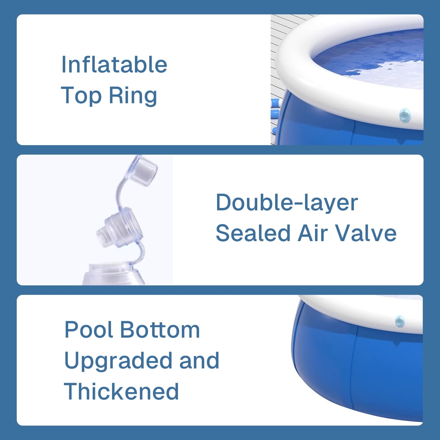 BN-LINK 10’ x 30” Above Ground Swimming Pool, Easy Set Up Inflatable Pool, Outdoor Above Ground Round Air Top Ring Pools for Kids and Family, Blue