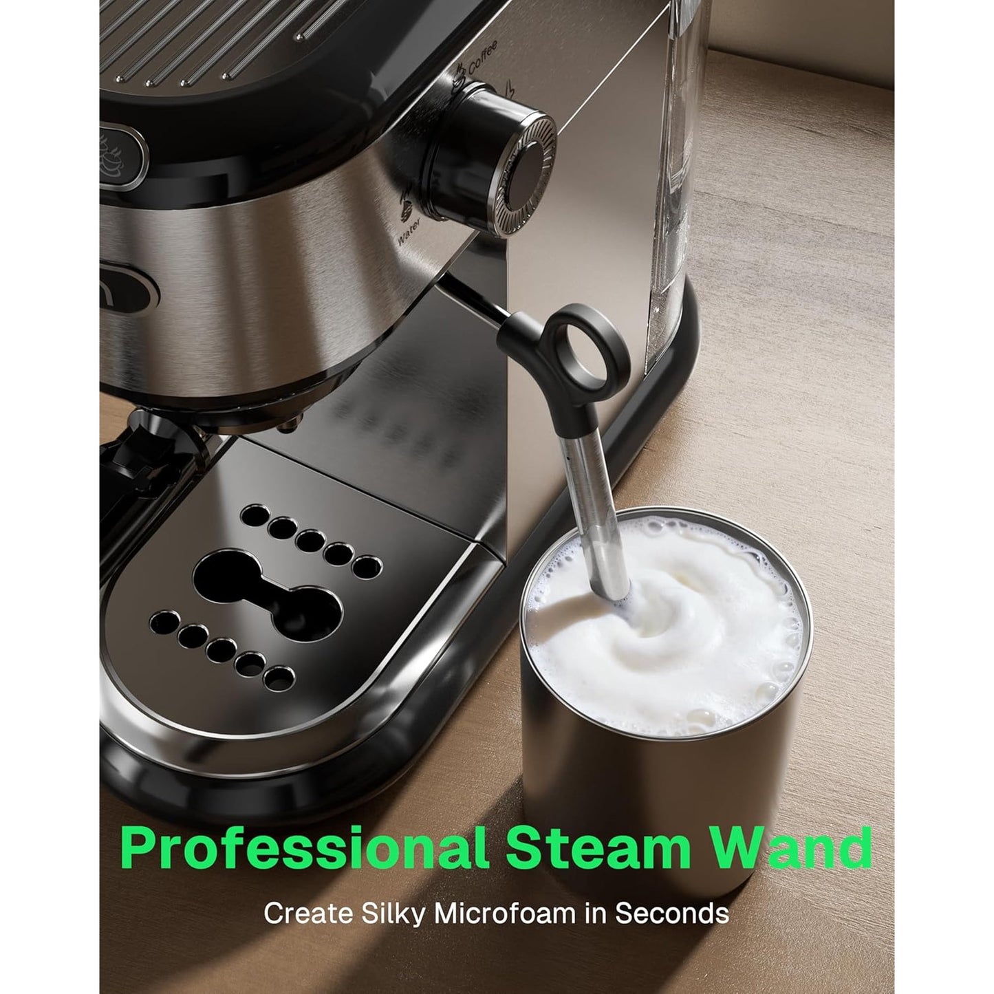 HBN Semi Automatic 20 Bar Espresso Machine with Steam Wand, Stainless Steel Coffee Maker for Cappuccino/Latte/Mocha,1450W