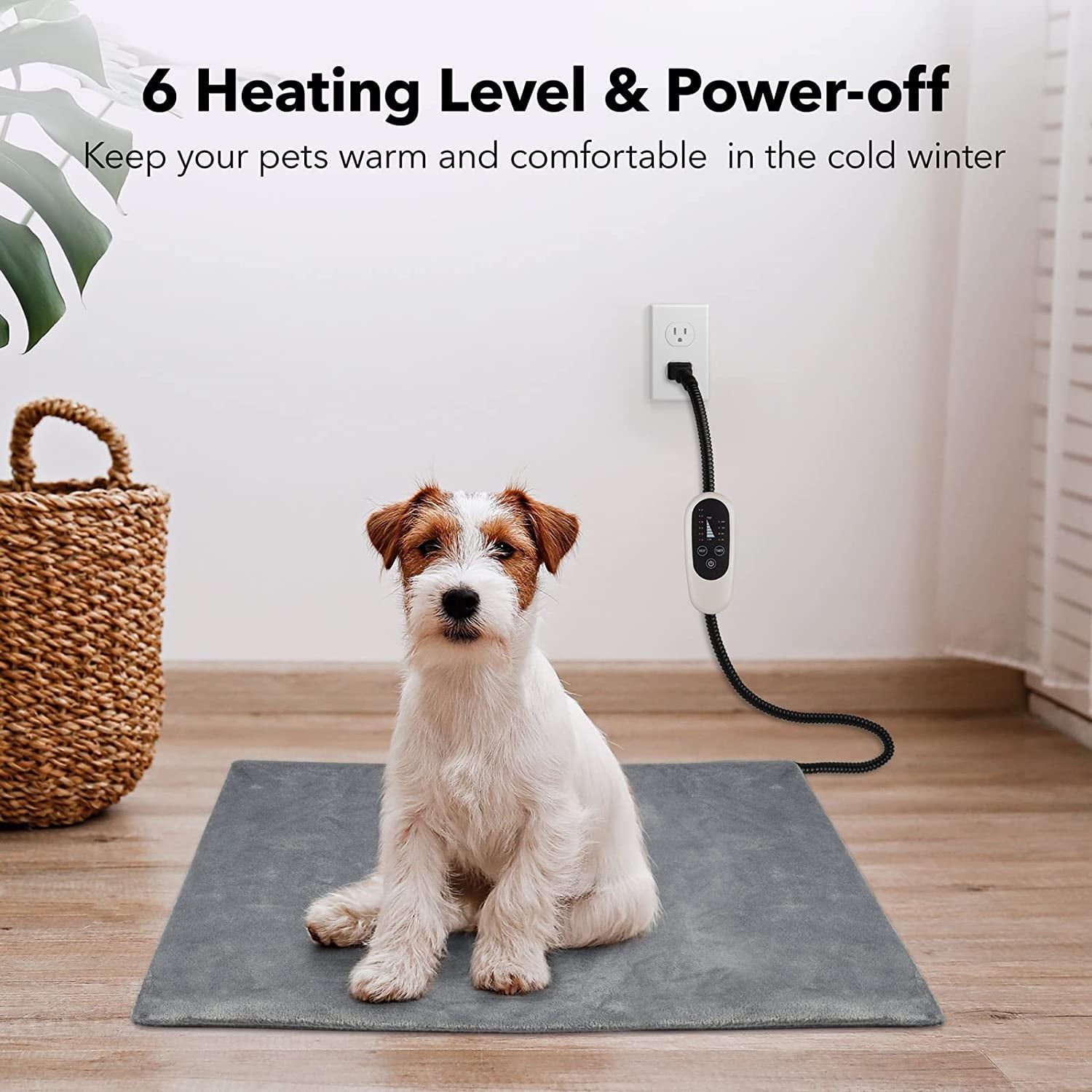 Pet Heating Pad, 16" x 18" Heating Pad with Chew Resistant Cord, for Dog Cat, 6 Adjustable Mode with Timer