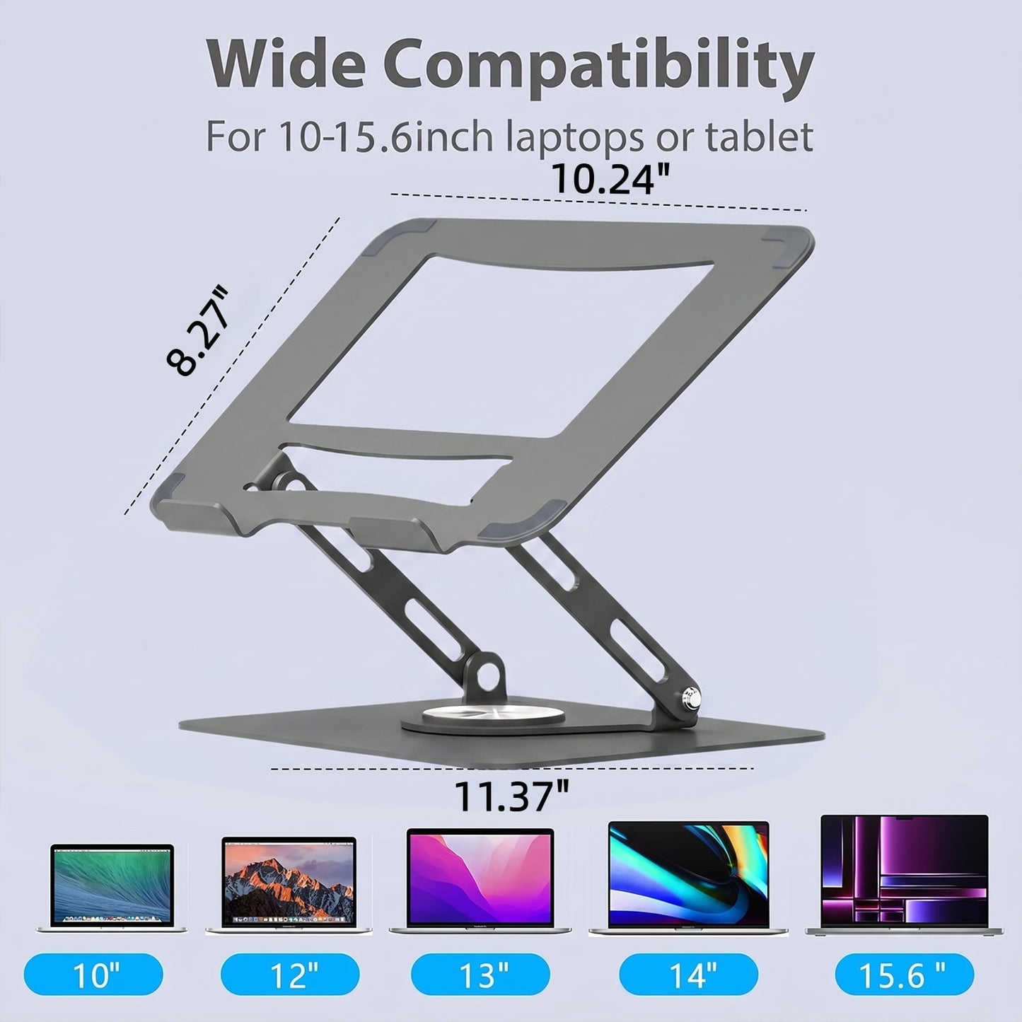 Behome Adjustable Laptop Stand for Desk, Foldable Laptop Riser with 360°Swivel Base, Height Adjustable Ventilated Laptop Holder, Compatible with MacBook, All 10"-16" Laptops