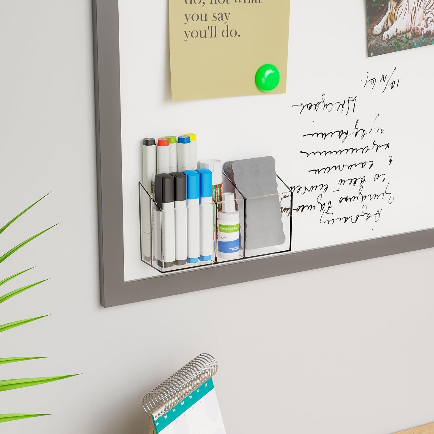 Behome Magnetic Pen Holder, Dry Erase Marker Holder for Whiteboard Fridge, Wall Mounted Acrylic Magnet Pen Holder with Adhesive, Classroom and Locker Magnetic Organizer