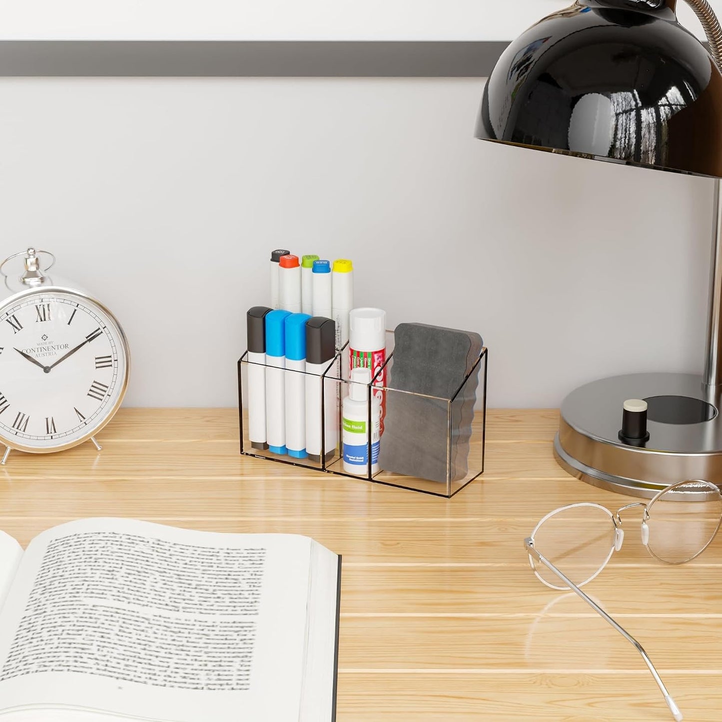 Behome Magnetic Pen Holder, Dry Erase Marker Holder for Whiteboard Fridge, Wall Mounted Acrylic Magnet Pen Holder with Adhesive, Classroom and Locker Magnetic Organizer