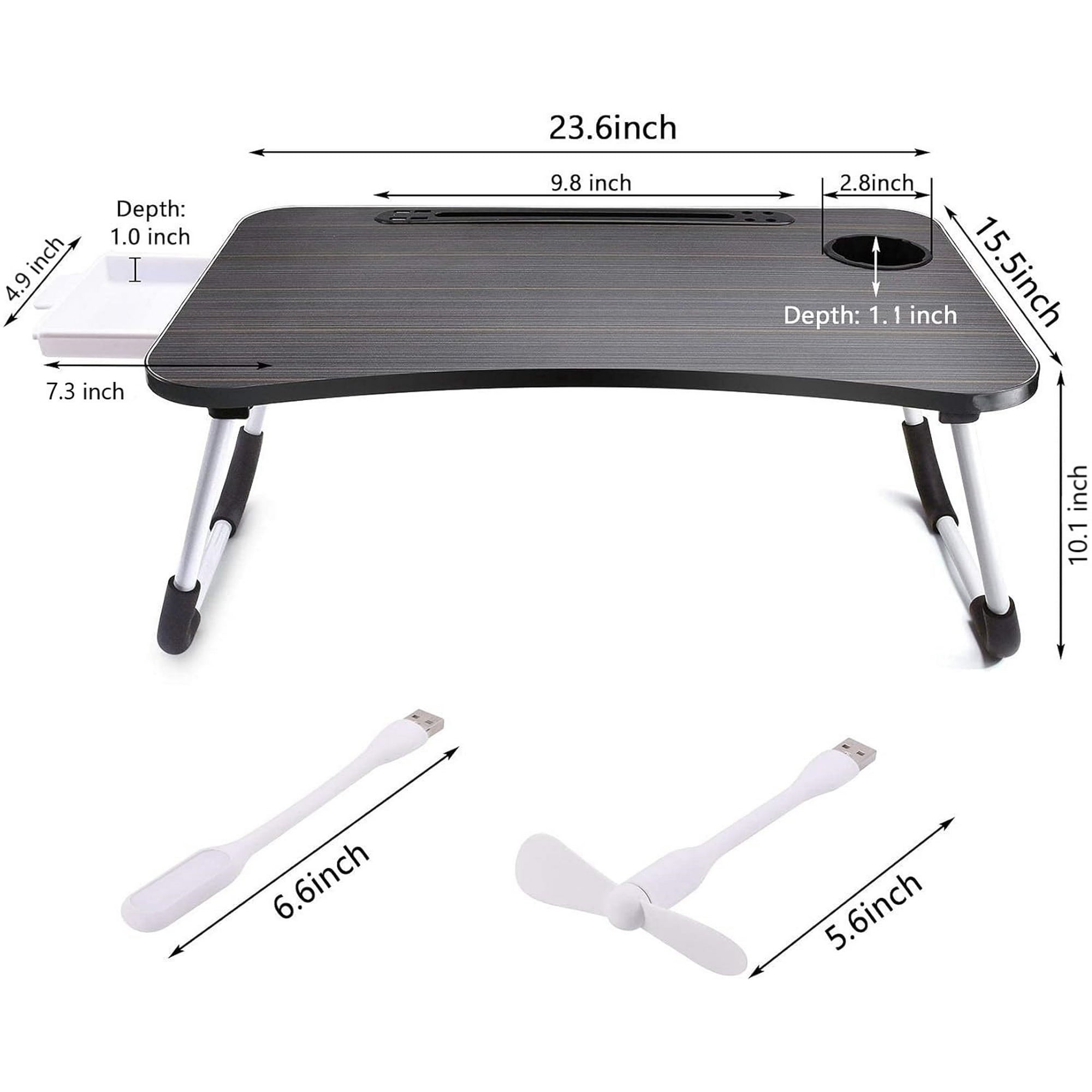 BN-LINK Laptop Desk with USB Ports, Laptop Bed Stand Foldable, Laptop Table Folding Breakfast Tray Portable Lap Standing Desk, Reading and Writing Holder with Drawer for Bed Couch Sofa Floor