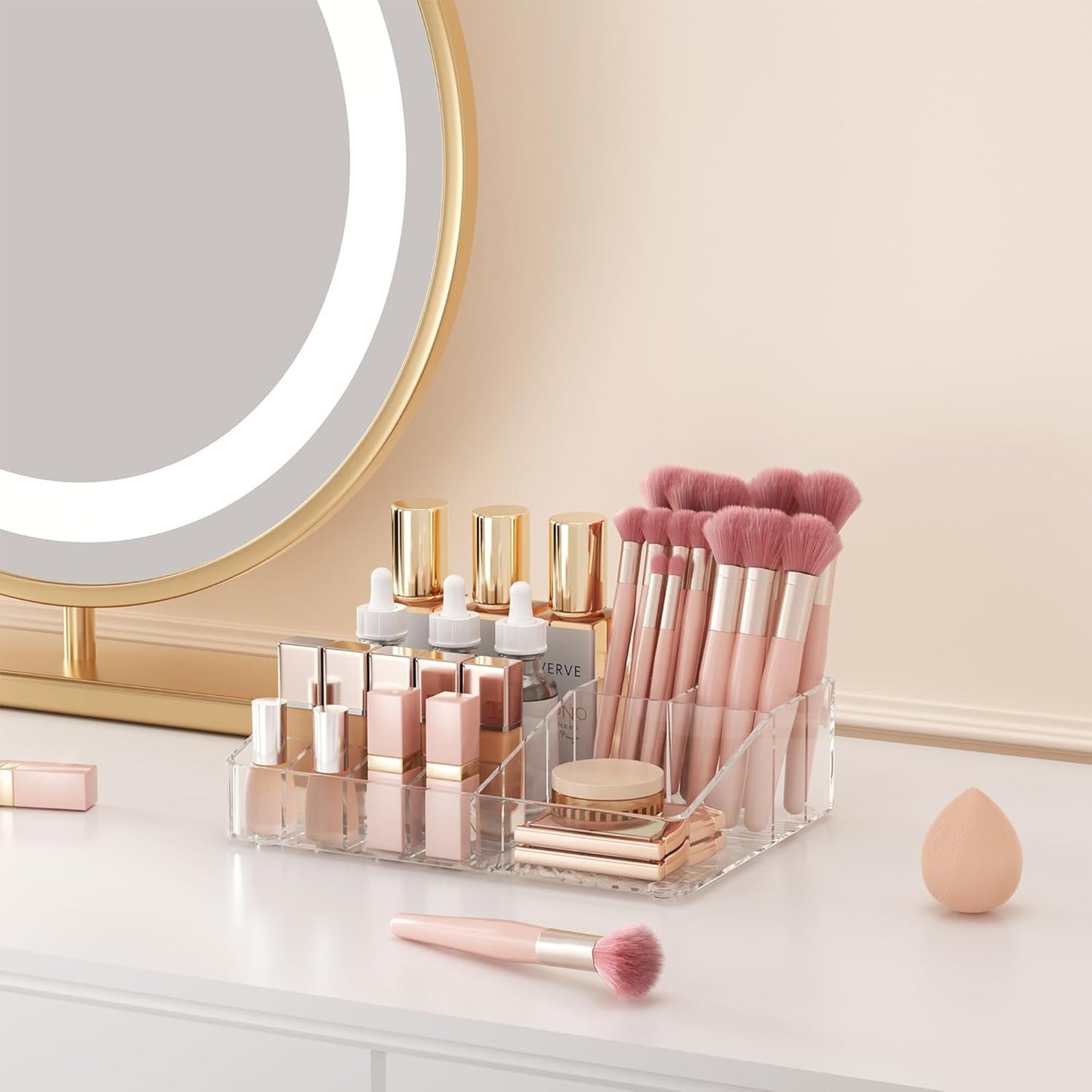 Behome 3 Tier Clear Makeup Organizer Countertop, Makeup Storage with Drawer, Cosmetic Organizer for Bathroom Vanity, Brushes, Jewelry