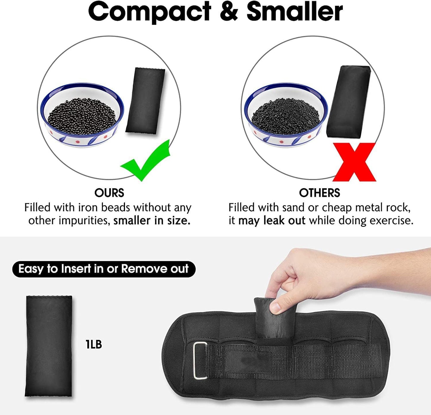 BN-LINK Adjustable Ankle Weights Set 1Pair (5lbs*2) Removable Sandbags Leg Arm Weights for Women Men,Modularized Leg Weight Straps for Yoga, Walking, Running, Aerobics, Gym