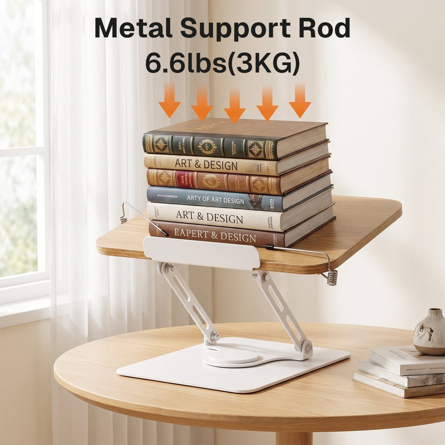 Behome Wood Book Stand, Adjustable Cookbook Stand with 360°Swivel Base & Page Paper Clips, Foldable Book Holder for Music Book, Tablet, Kitchen & Office