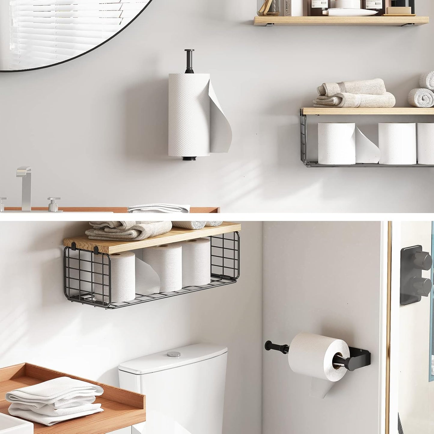 Behome Paper Towel Holder Under Cabinet, One-Handed Tear, Wall Mount Stainless Steel Paper Roll Holder with Damping Effect, Self-Adhesive or Drilled for Kitchen, Bathroom