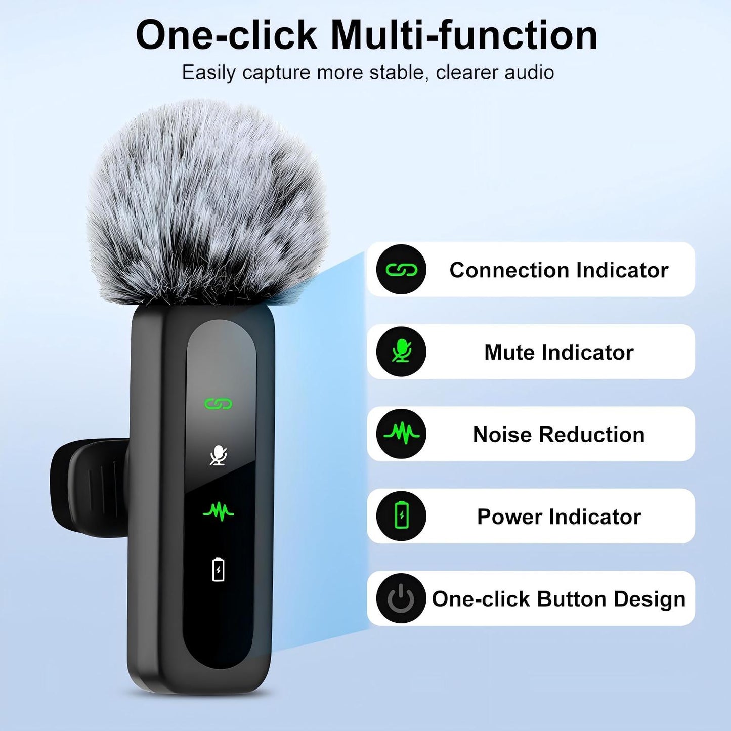 Behome Wireless Lavalier Microphone for iPhone/Android, Mini Microphone with Rotatable Clip & Denoise Recording, for TikTok, YouTube & Interviews