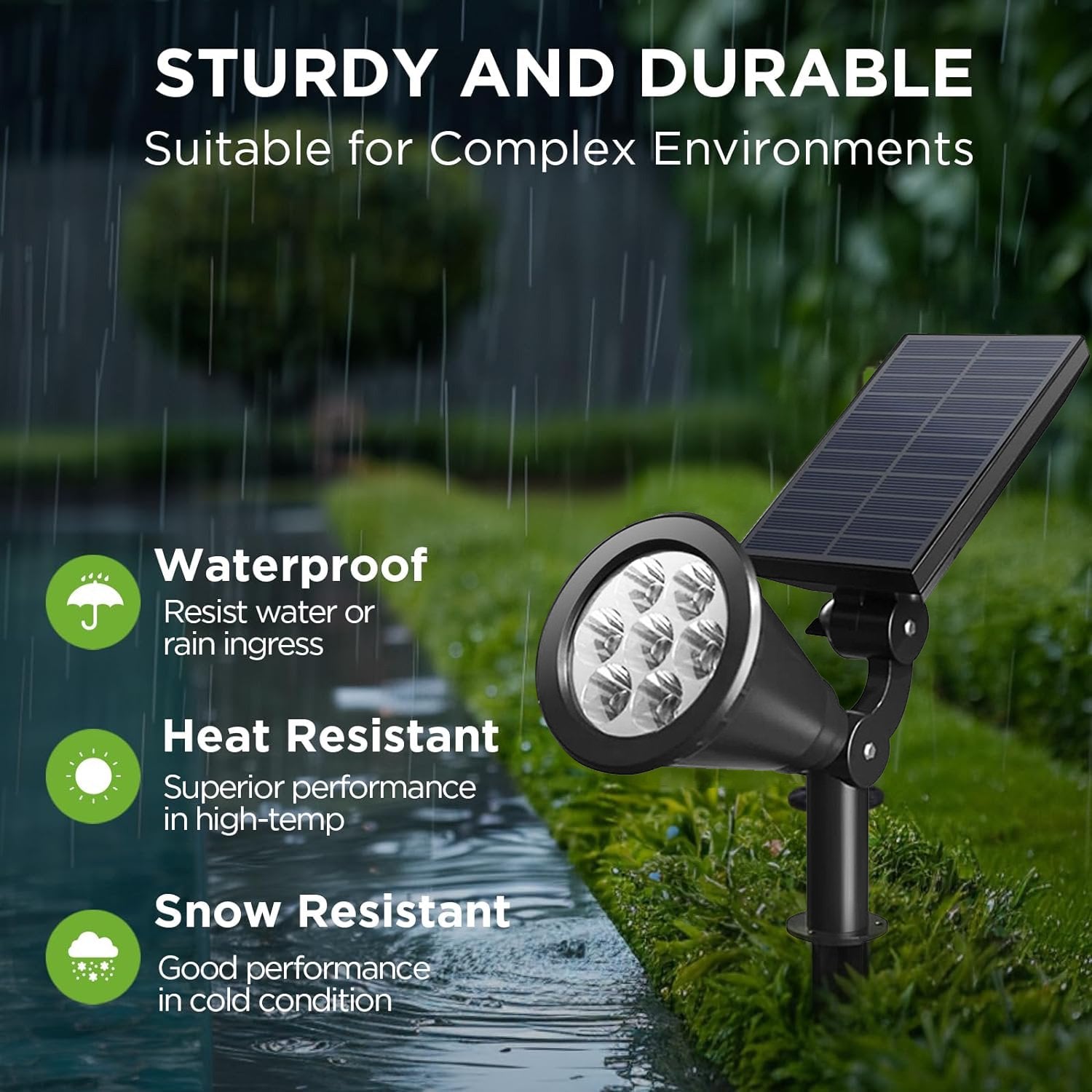 Behome Solar Spot Lights Outdoor Waterproof, 3 Lighting Modes Solar Landscape Lights for Outside, 7 LED Solar Powered Lights for Patio,Yard and Garden(2 Pack)