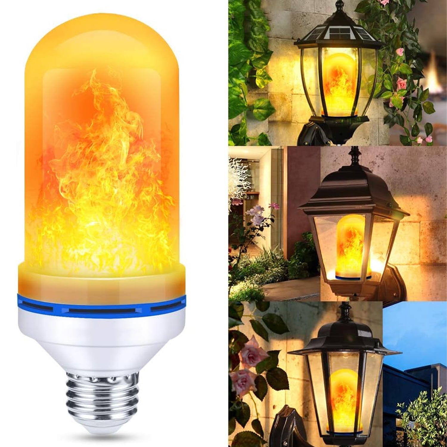 Behome LED Flame Light Bulbs with Gravity Sensor, 4 Modes Fire Light Bulbs, E26 Base Flame Bulb for Party, Indoor Outdoor Decoration(4 Pack)