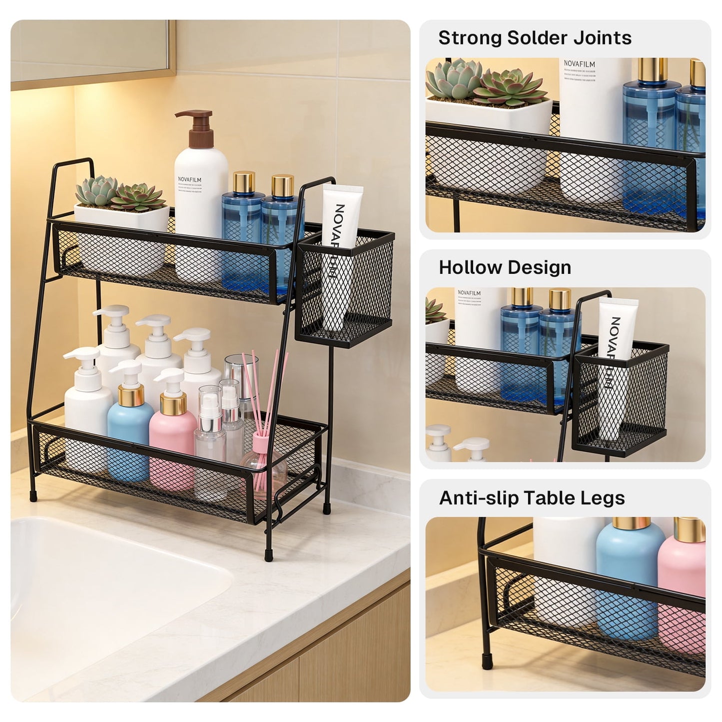 Behome Bathroom Counter Organizer, 2 Tier Vanity Organizer and Storage for Cosmetic Skincare Perfume, Storage Organizers for Bathroom, Kitchen, Dresser, Black