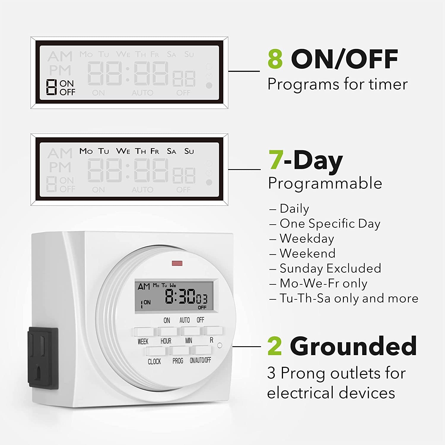 BN-LINK 7 Day Heavy Duty Digital Programmable Timer, FD60 U6, 115V, 60Hz, Dual Outlet, For Lamp Light Fan Security UL Listed(2 Pack)