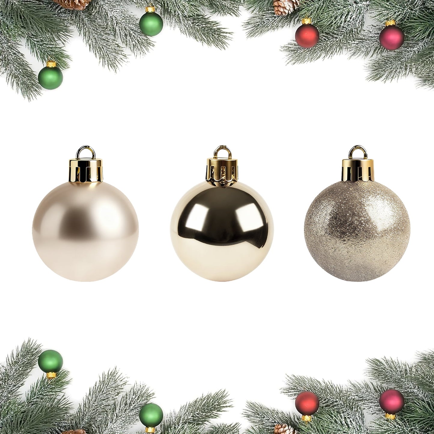 Behome 24 Packs Christmas Ball Ornaments, 2.36 Inches Plastic Hanging Xmas Balls Decorations for Xmas Tree, Holiday, Wedding, Party