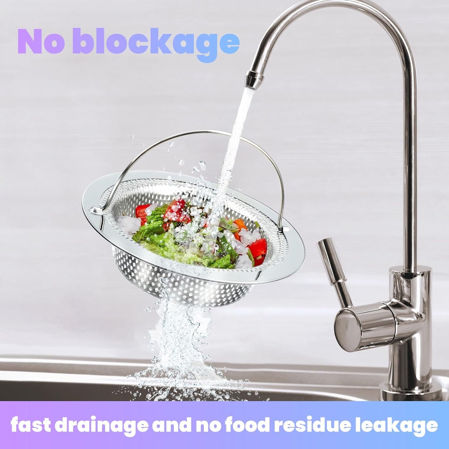Behome 2 Pack Kitchen Sink Strainer, Stainless Steel Sink Drain Strainer with Handle, Suitable for Most Sink Drains, Anti Clogging, Silver