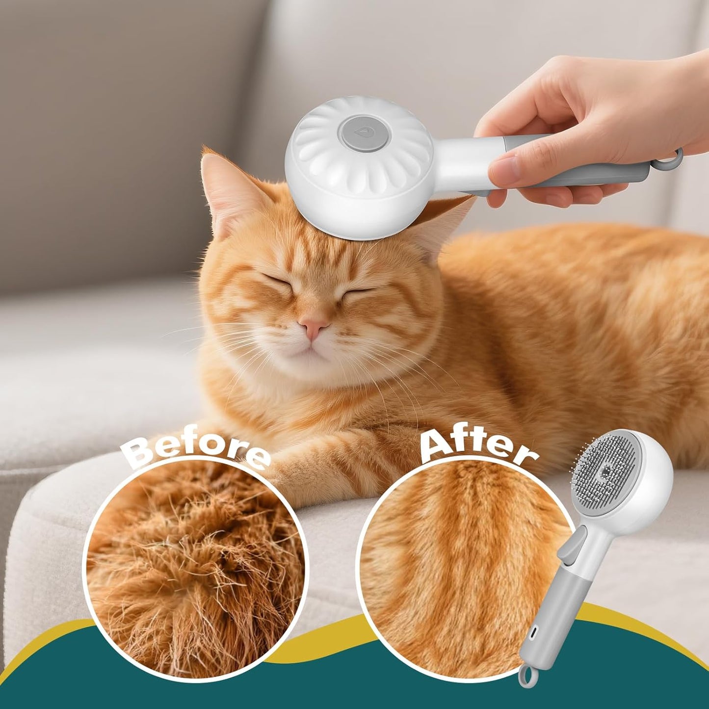 Behome Pet Steam Brush for Cats & Dogs, Self-Cleaning Cat Brush with 2 Water Spray Modes, Anti-Static Dog Brush for Shedding & Grooming