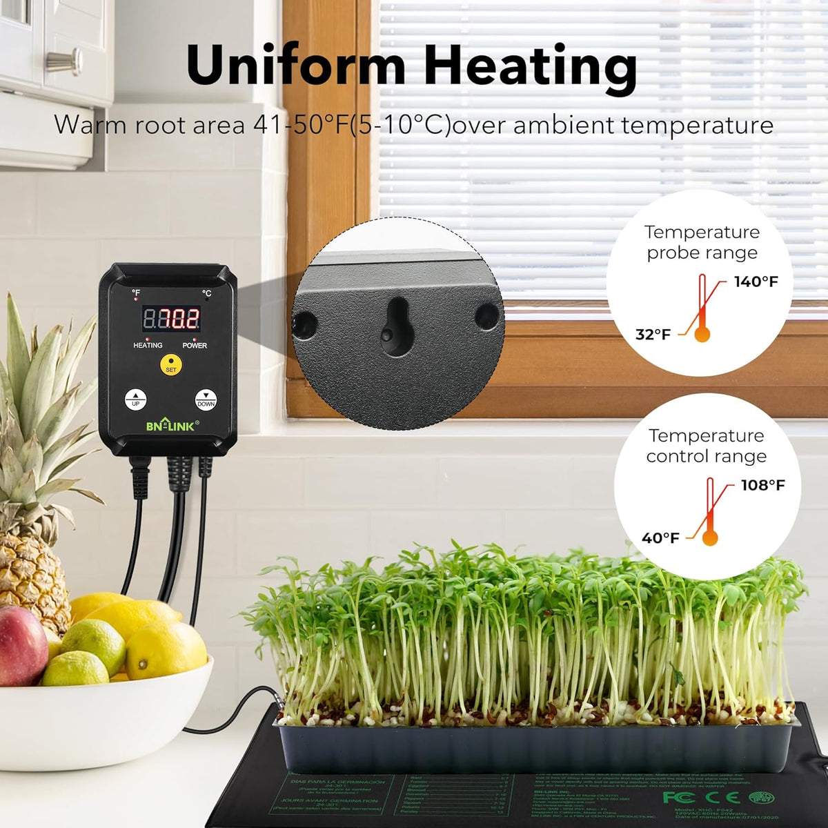 BN-LINK Seedling Heat Mat Heating Pad 10" x 20.75" with Digital Thermostat Controller Combo Set Waterproof for Indoor Seed Starting and Plant Germination