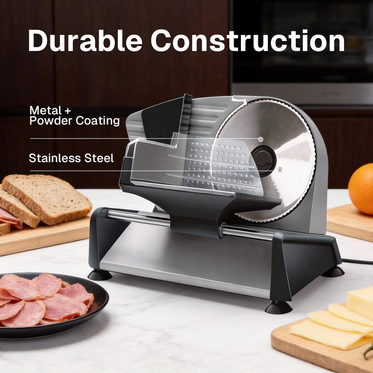 Behome Meat Slicer 200W Electric Automatic Meat, Deli Food Slicer ,Adjustable Thickness for Home Use,Removable 7.5 IN Stainless Steel Blade & Food Pusher,Cuts Meat, Bread and Cheese