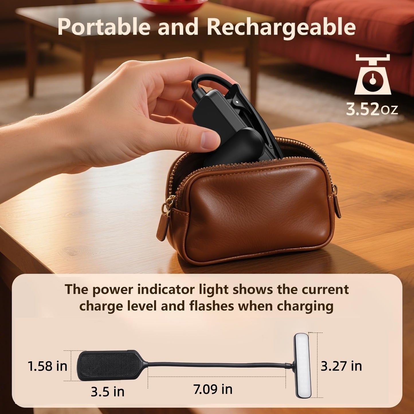 Behome Book Light, 24 LED Rechargeable Reading Light with 3 Color Temperatures and 5 Brightness Levels, Portable Clip on Reading Light for Reading in Bed, Black