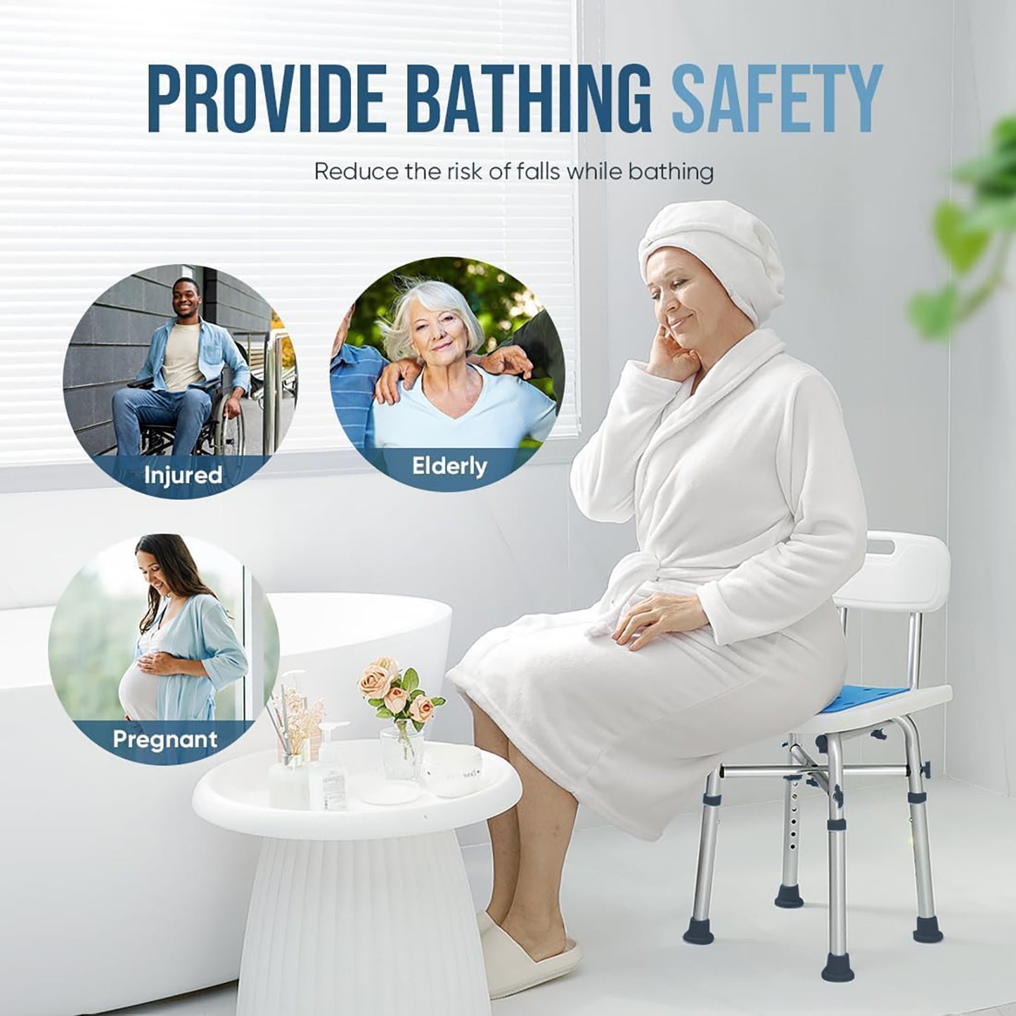 BN-LINK Shower Chair, 6 Height Adjustable Bath Chair, Anti-Slip Shower Bench Bathtub Stool for Elderly, Senior, Handicap & Disabled