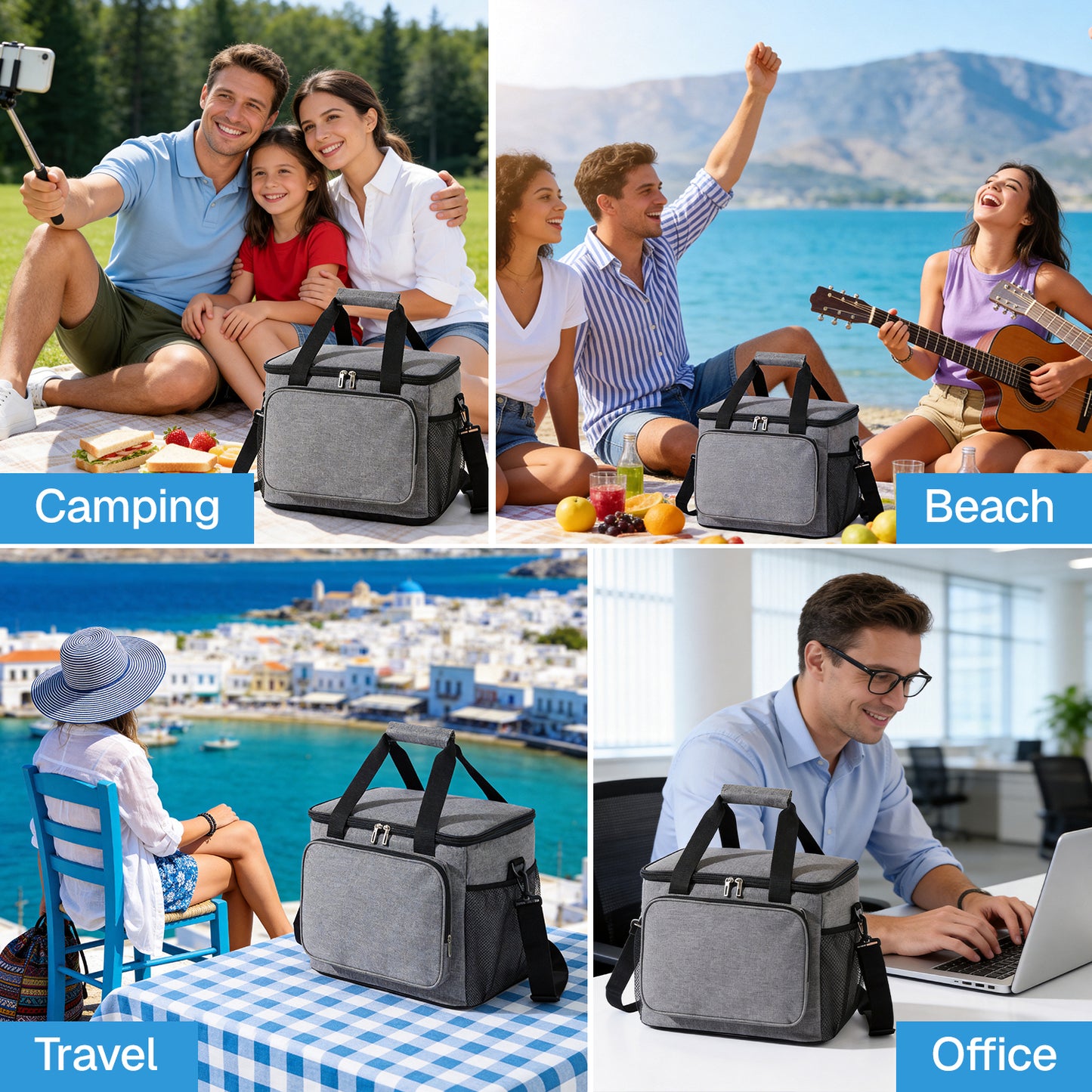 BN-LINK Soft Cooler Bag, 48 Cans Leakproof Insulated Bag,Portable Insulated Cooling for Lunch, Beach, Drink, Beverage, Travel, Camping,Picnic,Gray