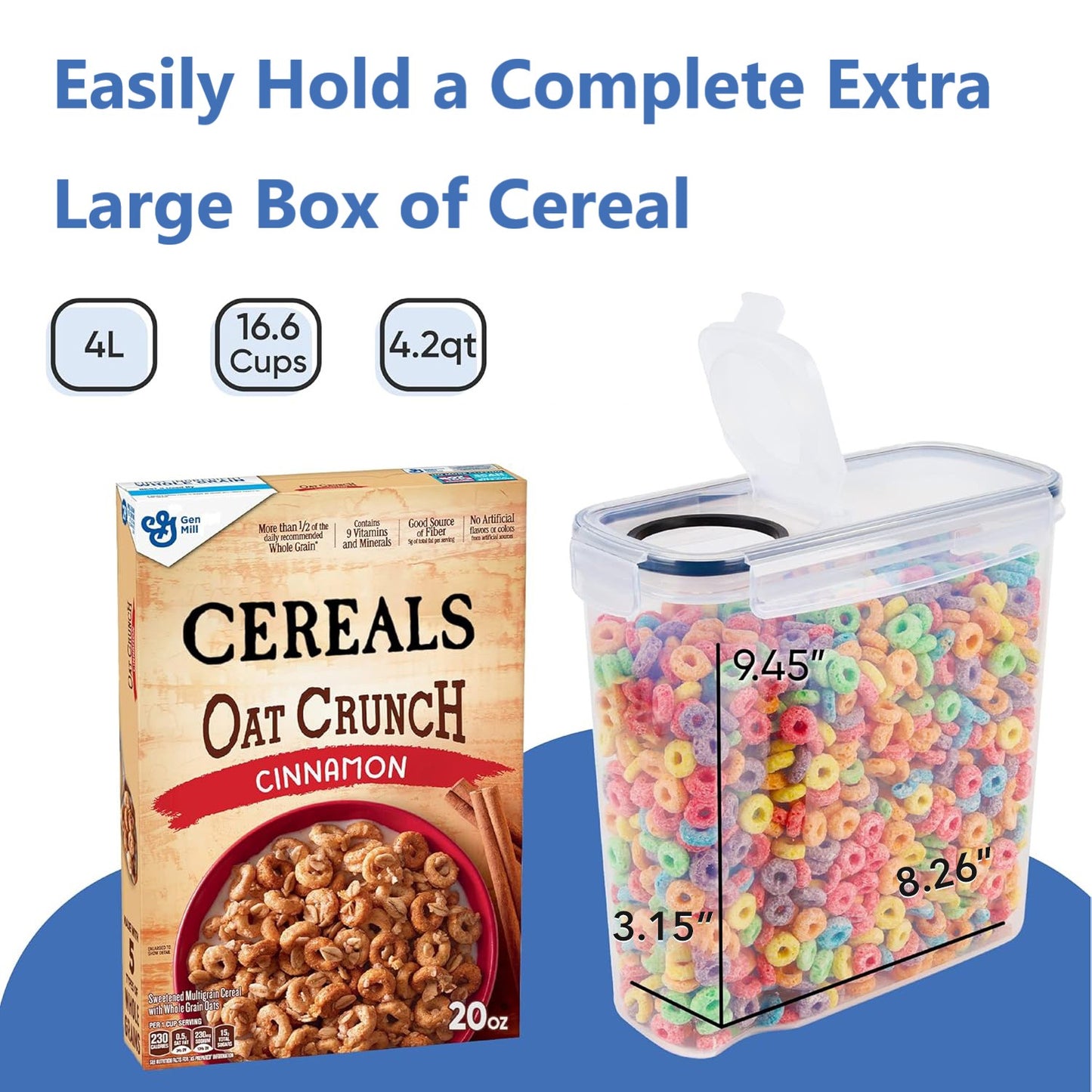 Behome 4 Pack Cereal Containers Storage Set(135.2 oz), Airtight Large Food Storage Containers, BPA-Free Pantry Organization and Storage for Cereal , Rice, Pasta, Includes 24 Labels & Marker Pen