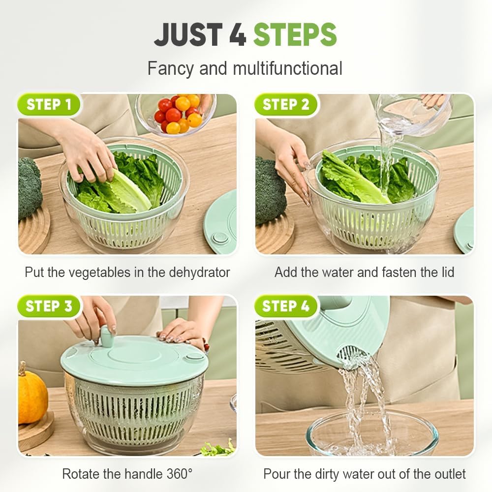 Behome Salad Spinner with Drain, 4.2 Quart Large Lettuce & Fruit Washer with 6 Blades, Multi-Use Lettuce Spinner, Vegetable Dryer for Spinning, and Draining
