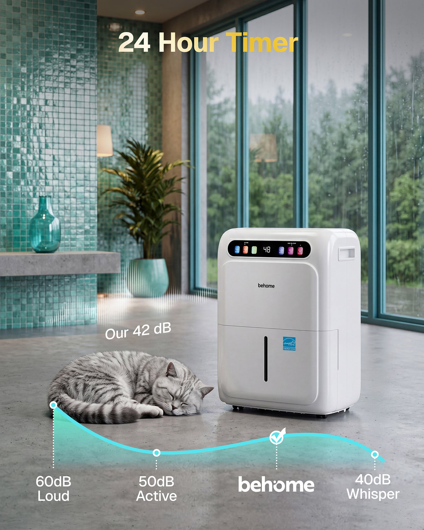 Behome 4500 Sq.Ft Energy Star Most Efficient 2026 Dehumidifier Intelligent Humidistat Max 80 Pint/Day Smart Compressor Dehumidifier with Drain Hose for Basement,Home,Bedroom,Bathroom