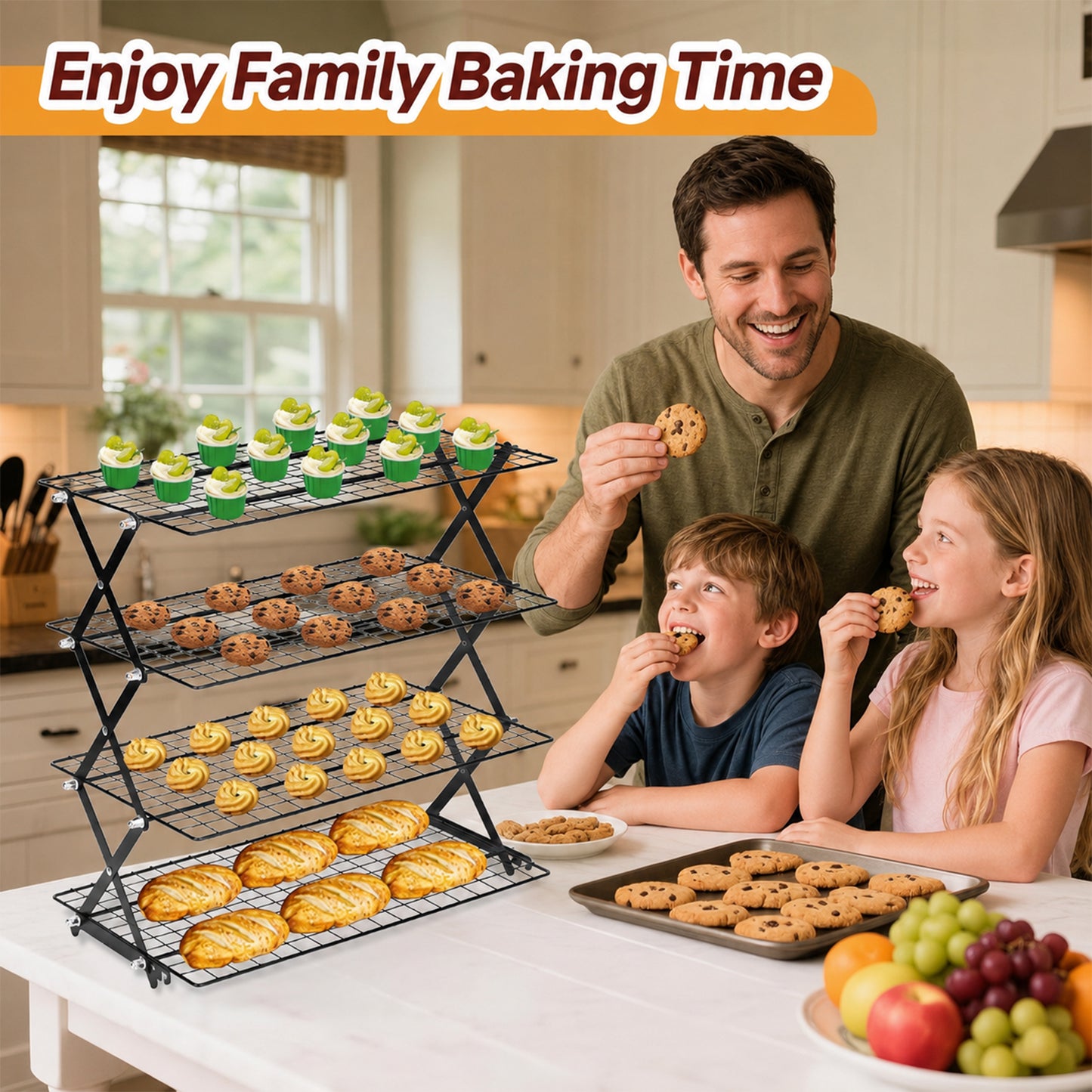 Behome 4-Tier Collapsible Cooling Rack, 3 Setting Design Stackable Baking Rack, Dishwasher Safe Cooling Racks for Cooking, Baking, Roasting & Grilling